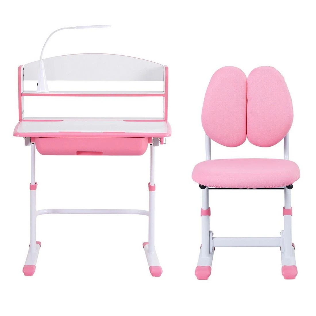 3 Keezi Kids Study Desk Chair Set Adjustable Ergonomic Table LED Lamp - Pink, 3 of 6