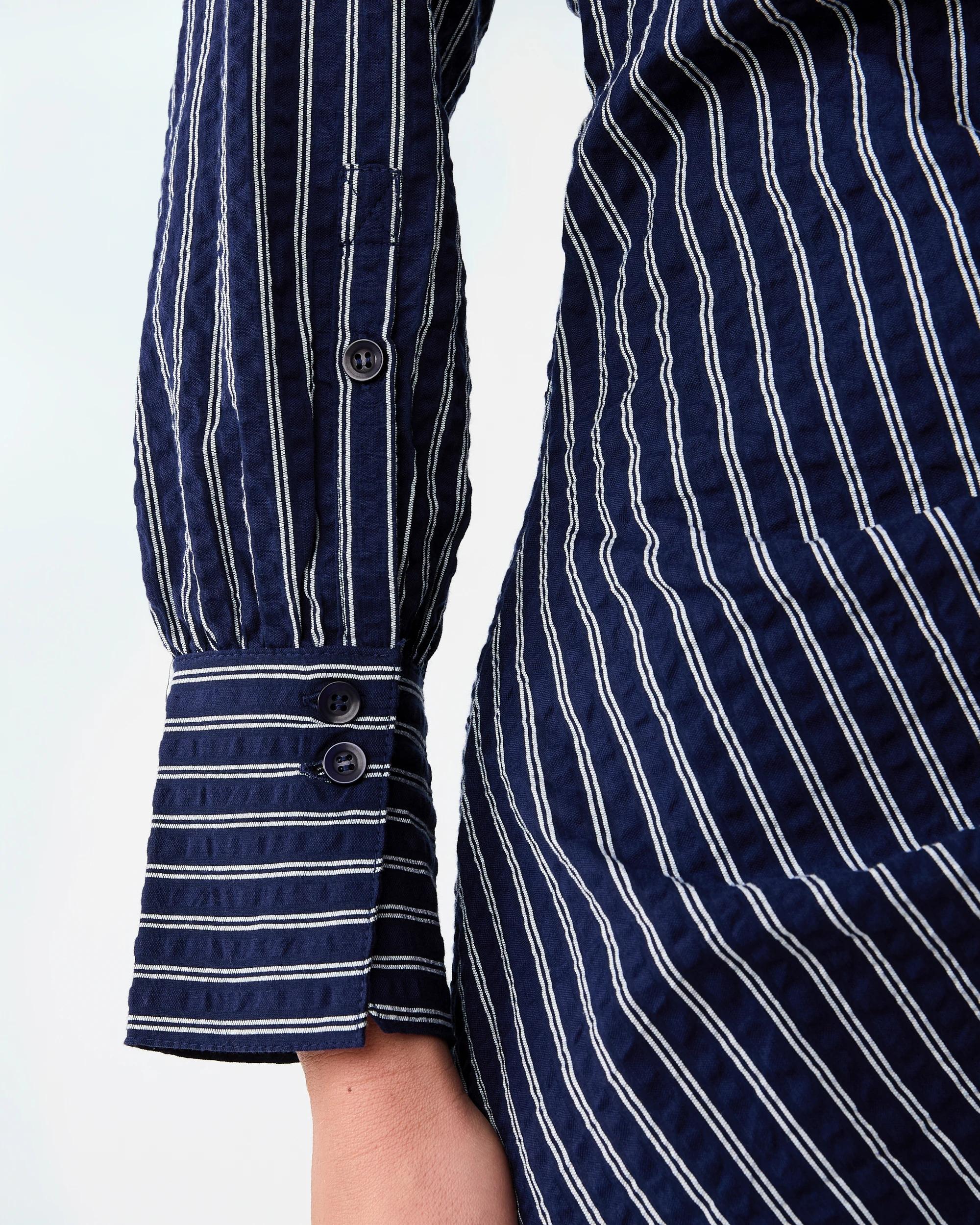 7 Long Sleeve Wrap Shirt Mini Dress Navy Strp, 7 of 8