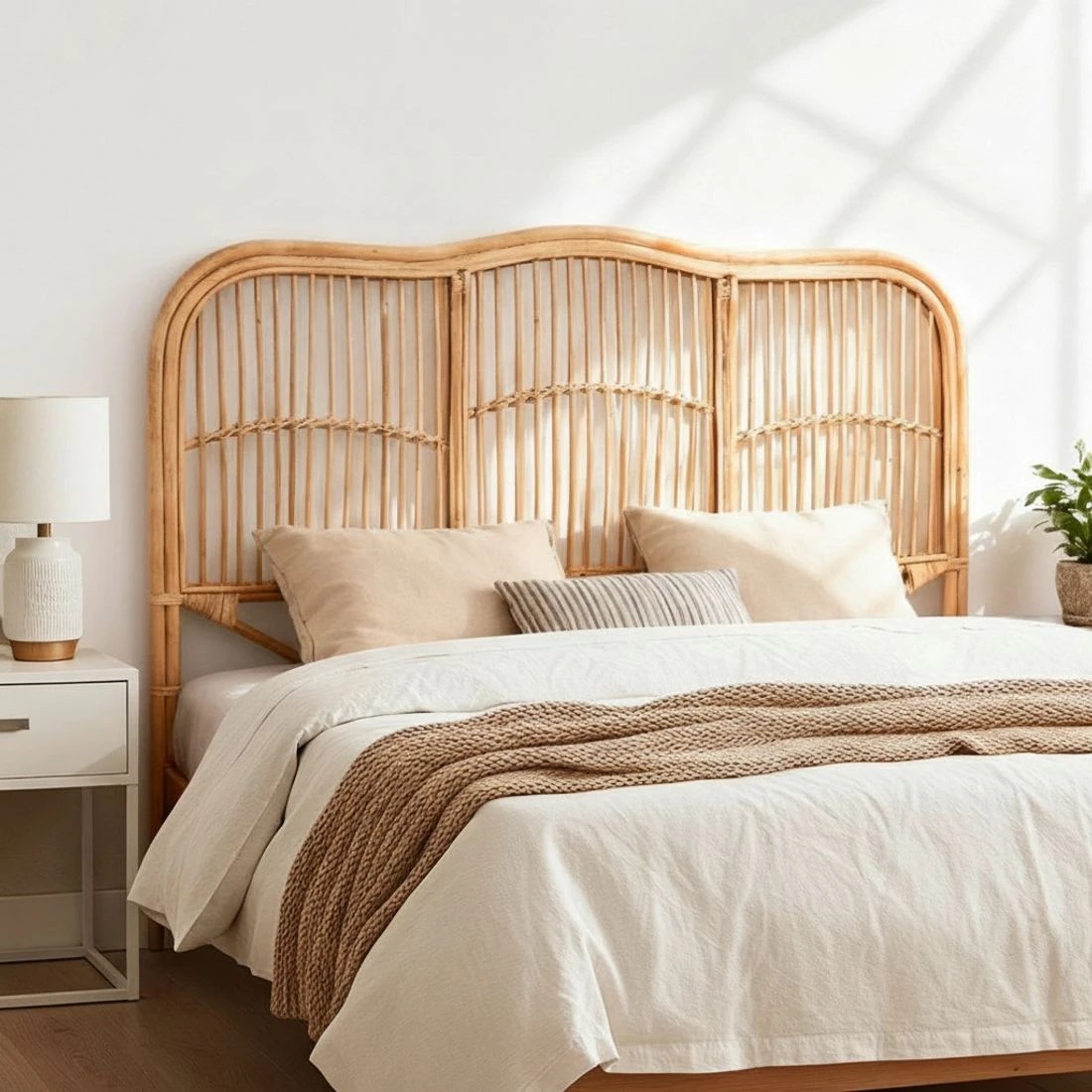 6 Artiss Bed Headboard Queen Bedhead Rattan - Brown, 6 of 7