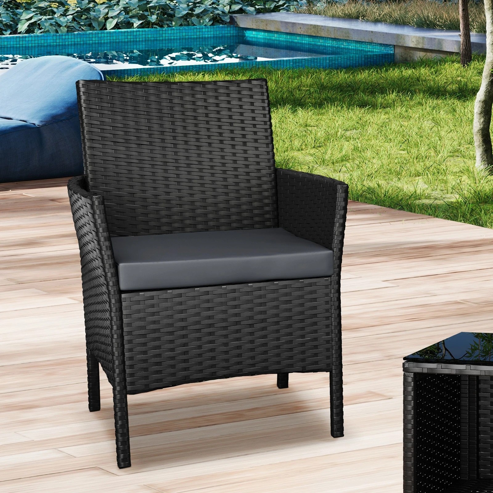 5 Alfordson Outdoor Furniture 3PCS Wicker Bistro Set Patio Chairs Table - Black, 5 of 9