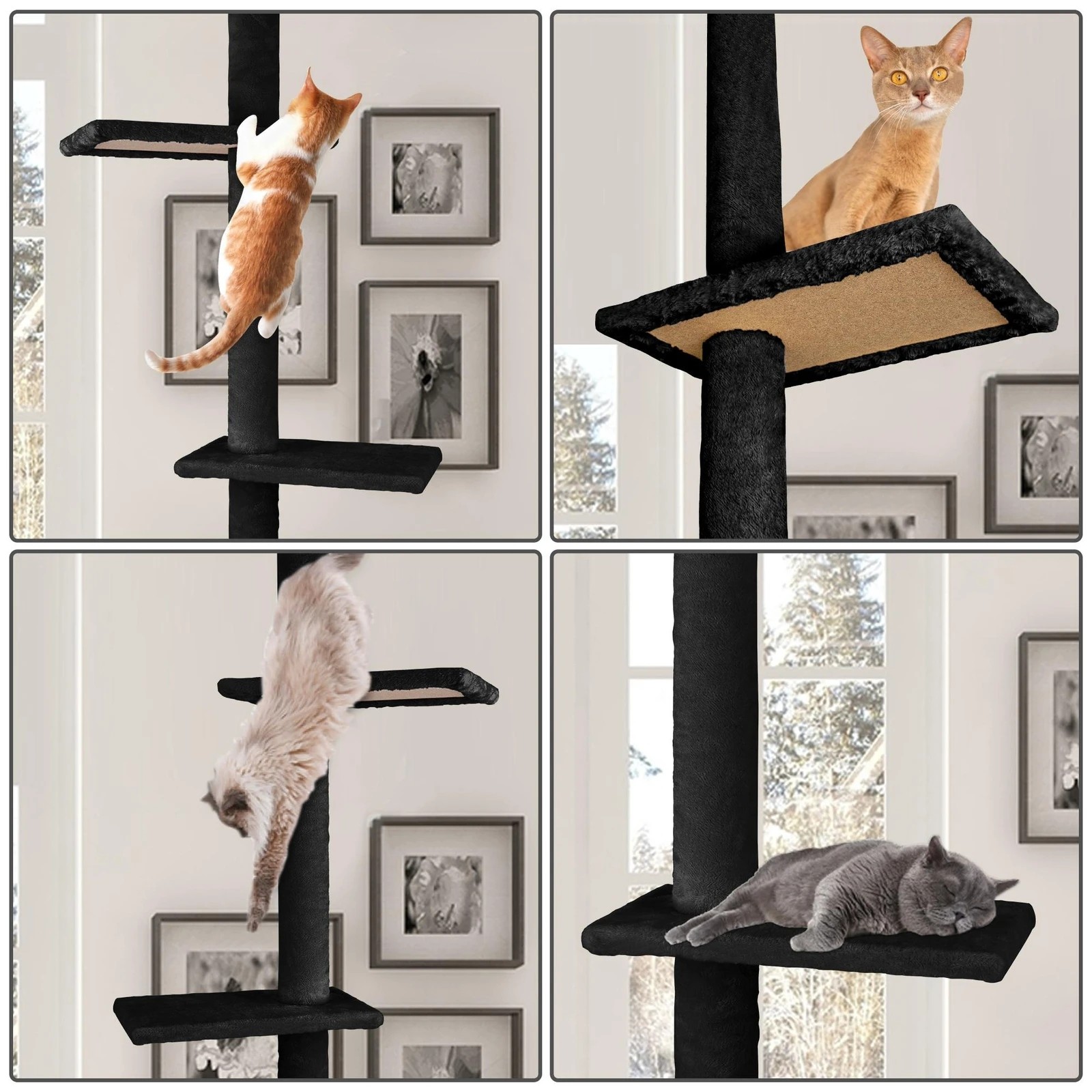 2 Beastie Cat Tree Scratching Post Scratcher Tower Condo House Furniture 230-286cm - Black, 2 of 5
