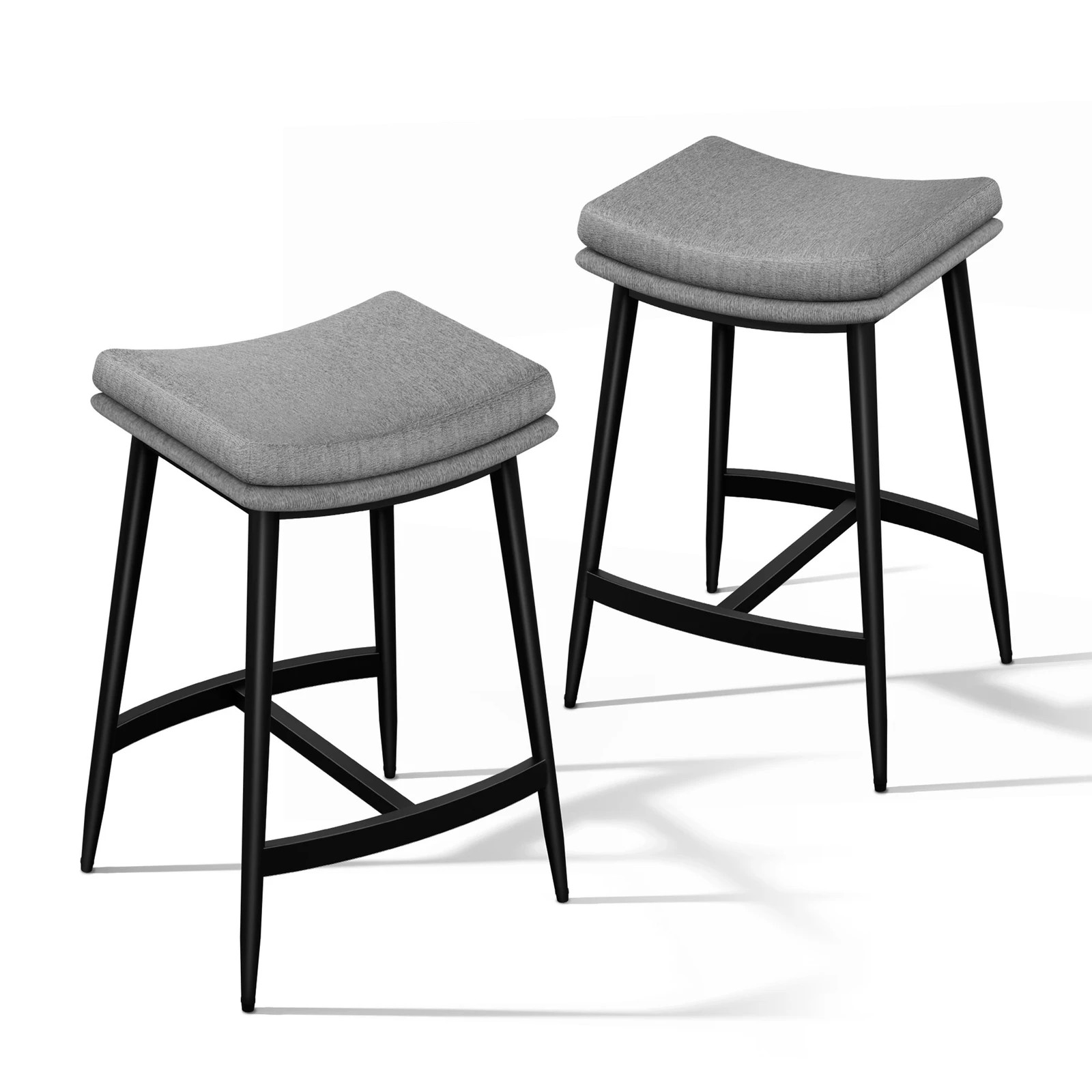 1 Alfordson 2x Bar Stools Saddle Seat Fabric - Grey, 1 of 9