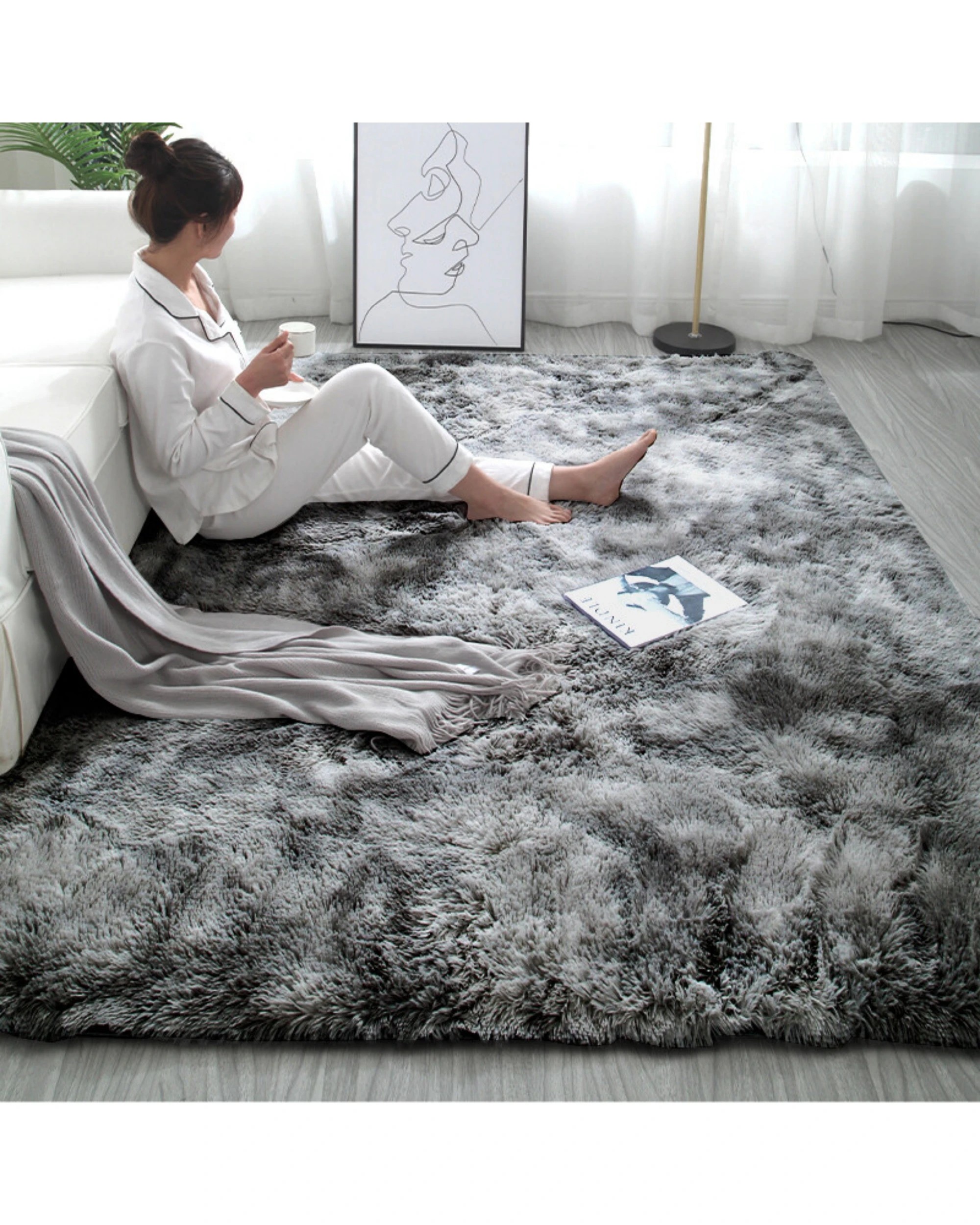 4 Advwin Non-slip Shaggy Rugs Floor Rug Living Room Bedroom Mat Large Carpet Dark Grey 200*230cm, 4 of 9