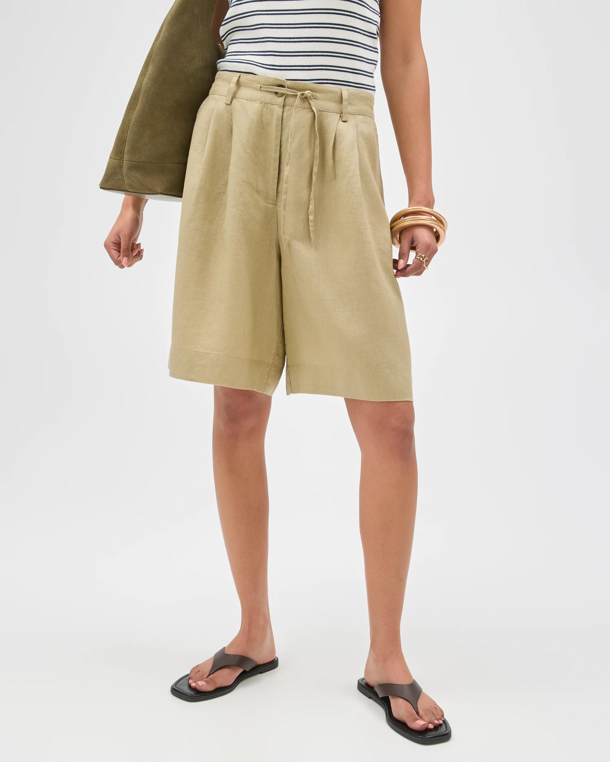 4 Target European Linen Bermuda Shorts CRUSHED LEAF, 4 of 6