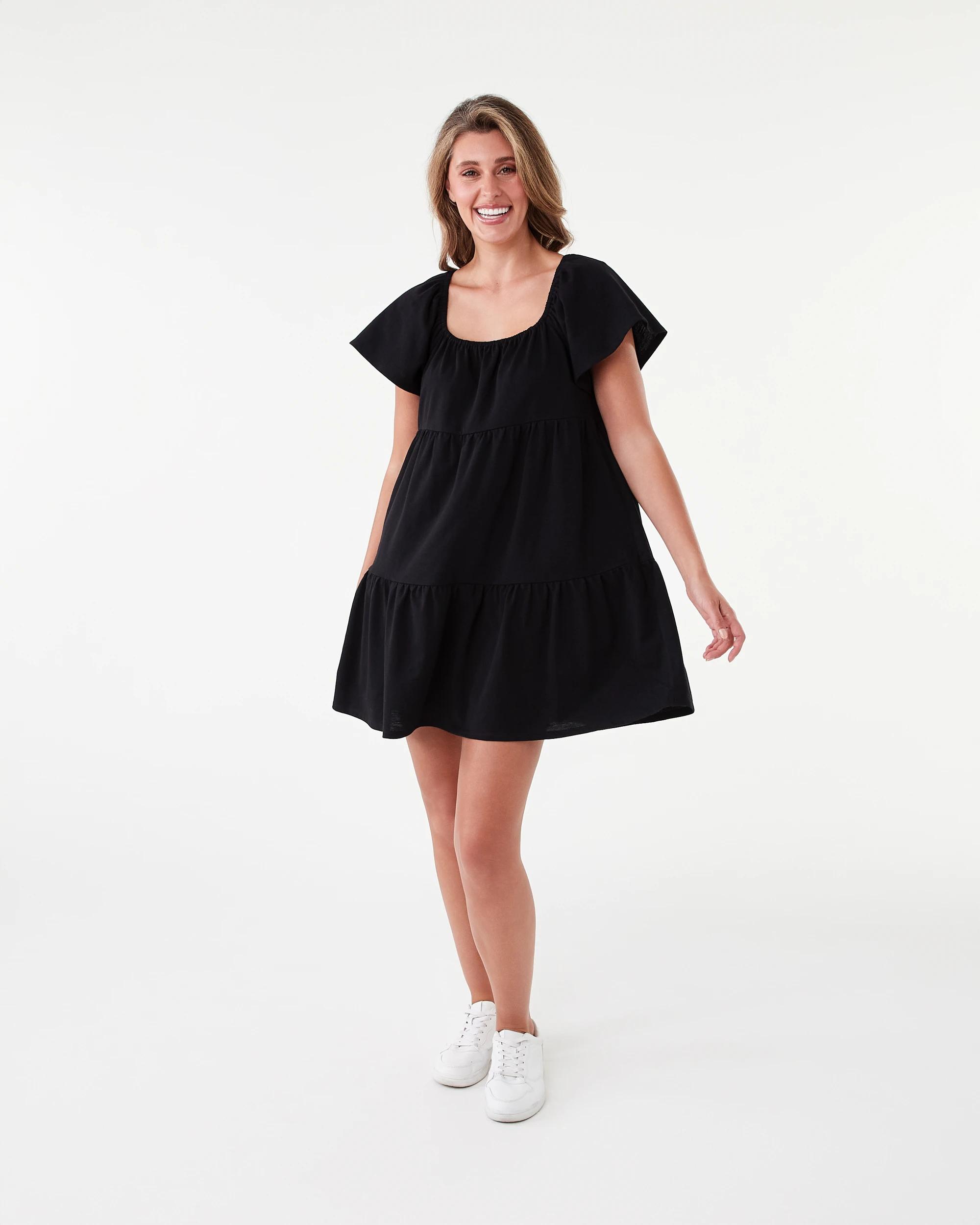 8 Short Sleeve Frill Tiered Jersey Mini Dress Black, 8 of 8