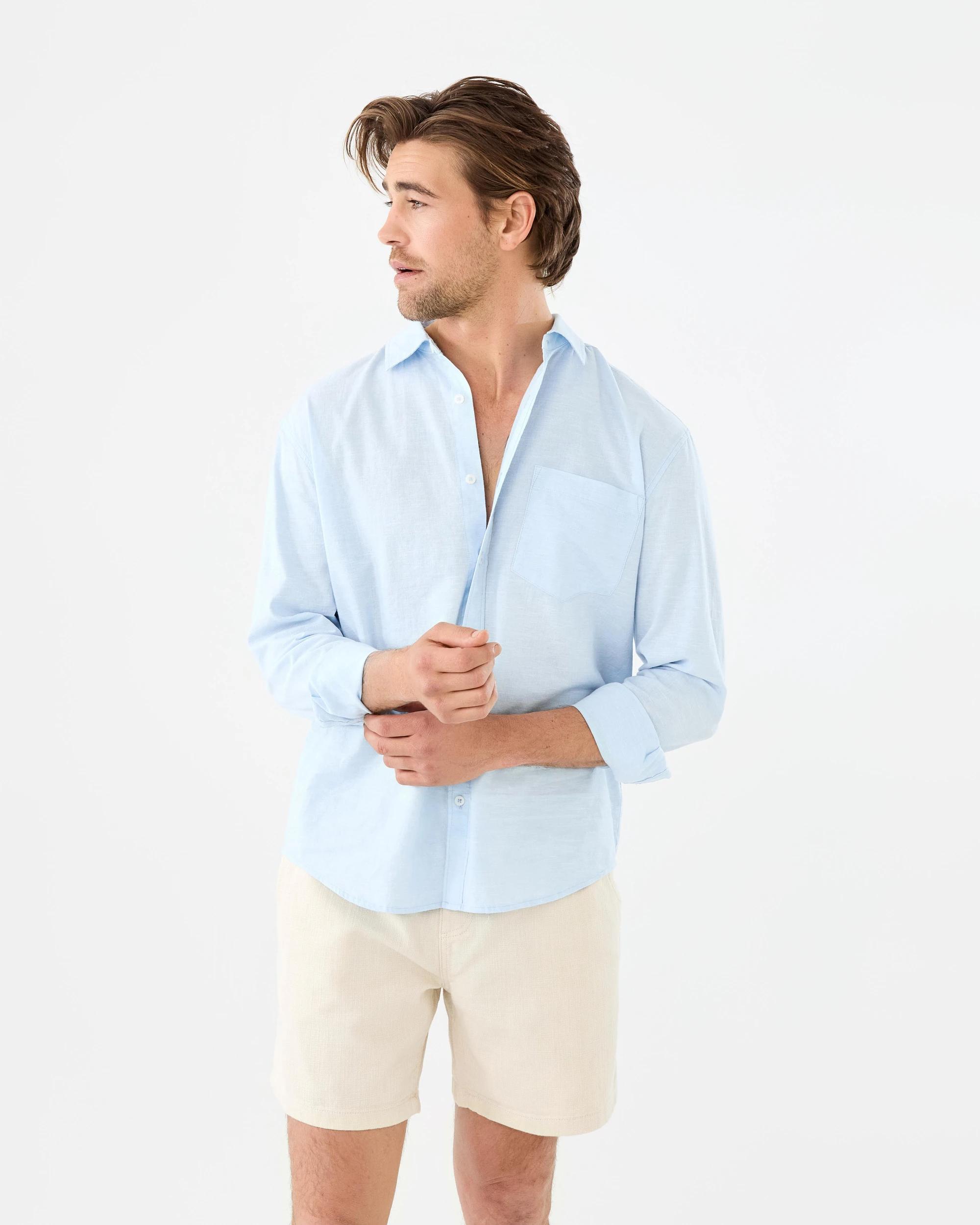 9 Long Sleeve Cotton Linen Shirt Blu Crystl, 9 of 10