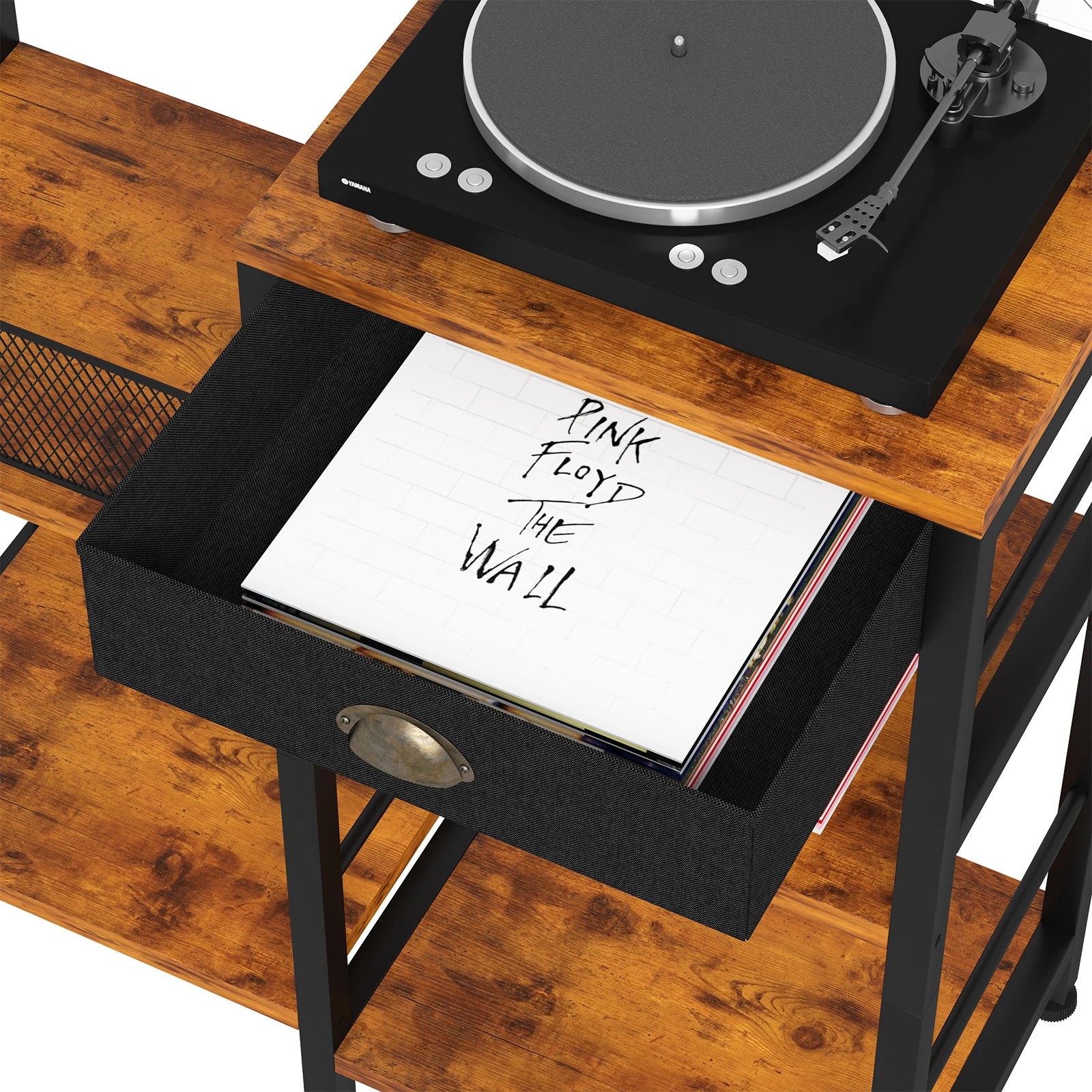4 Advwin 3 Tier Record Player Stand Turntable Stand Records Player Table End Table - Brown, 4 of 7