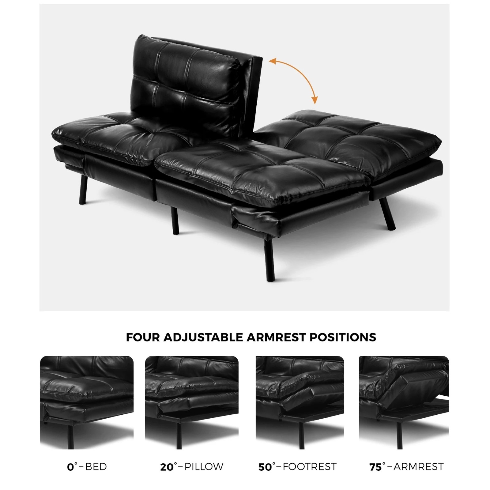 5 Oikiture Sofa Bed Futon Recliner Lounge Couch Convertible Leather 3-seater
 - Black, 5 of 10