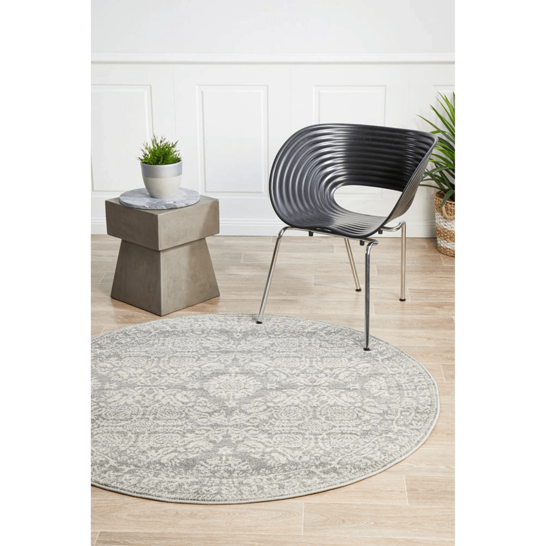 4 Rug Culture Mirage Gwyneth Transitional Silver Round Rug, 10mm Power-loomed Polypropylene, Made in Turkey - Silver, 4 of 9