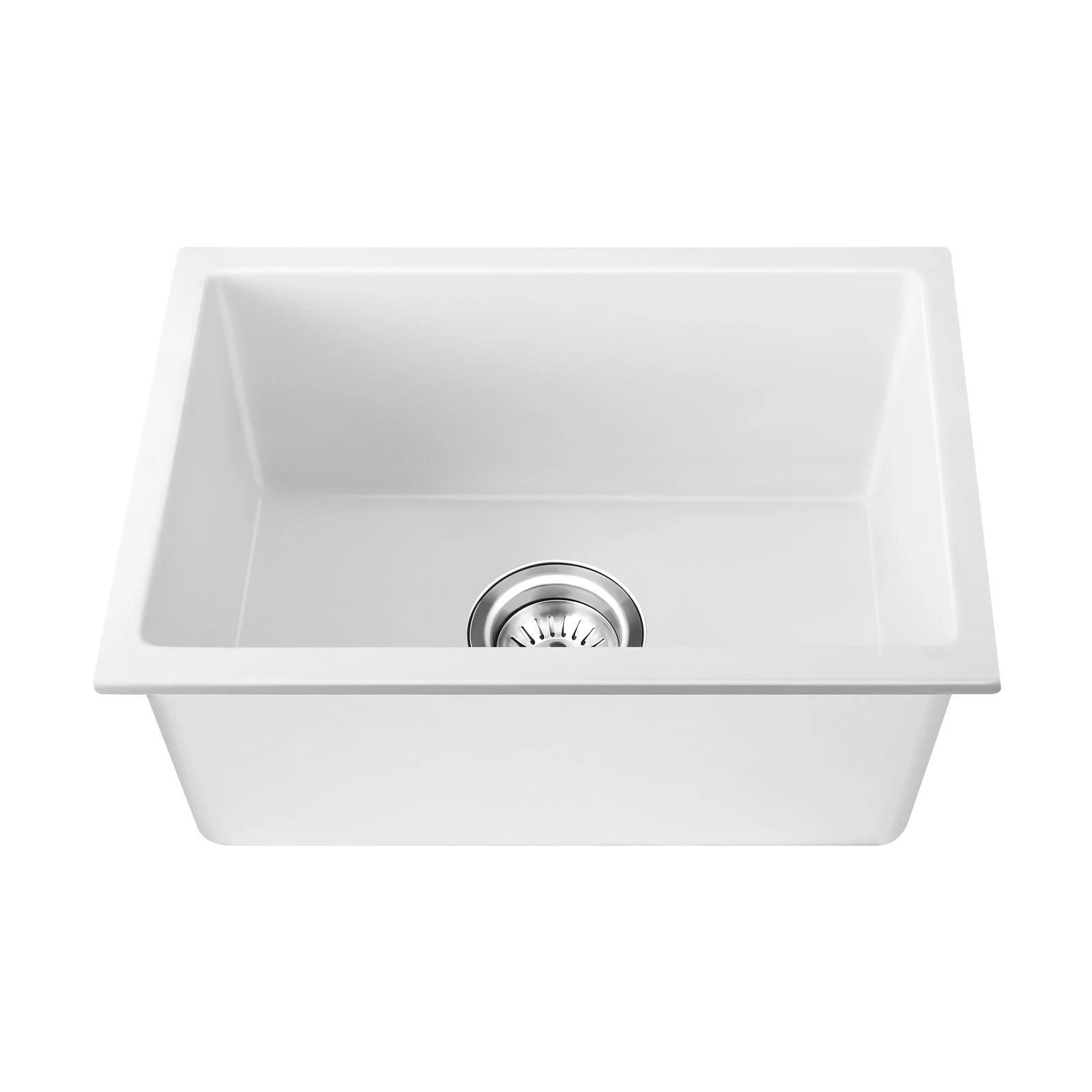 6 Welba Kitchen Sink 55x45cm Granite Stone Sink Laundry Basin Single Bowl - White, 6 of 7