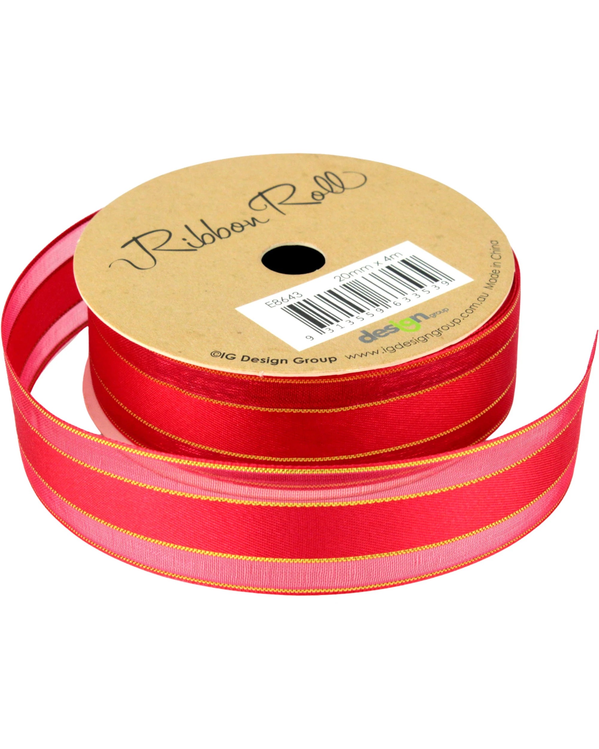1 Design Group Satin and Organza Ribbon 4m - Red, 1 of 2