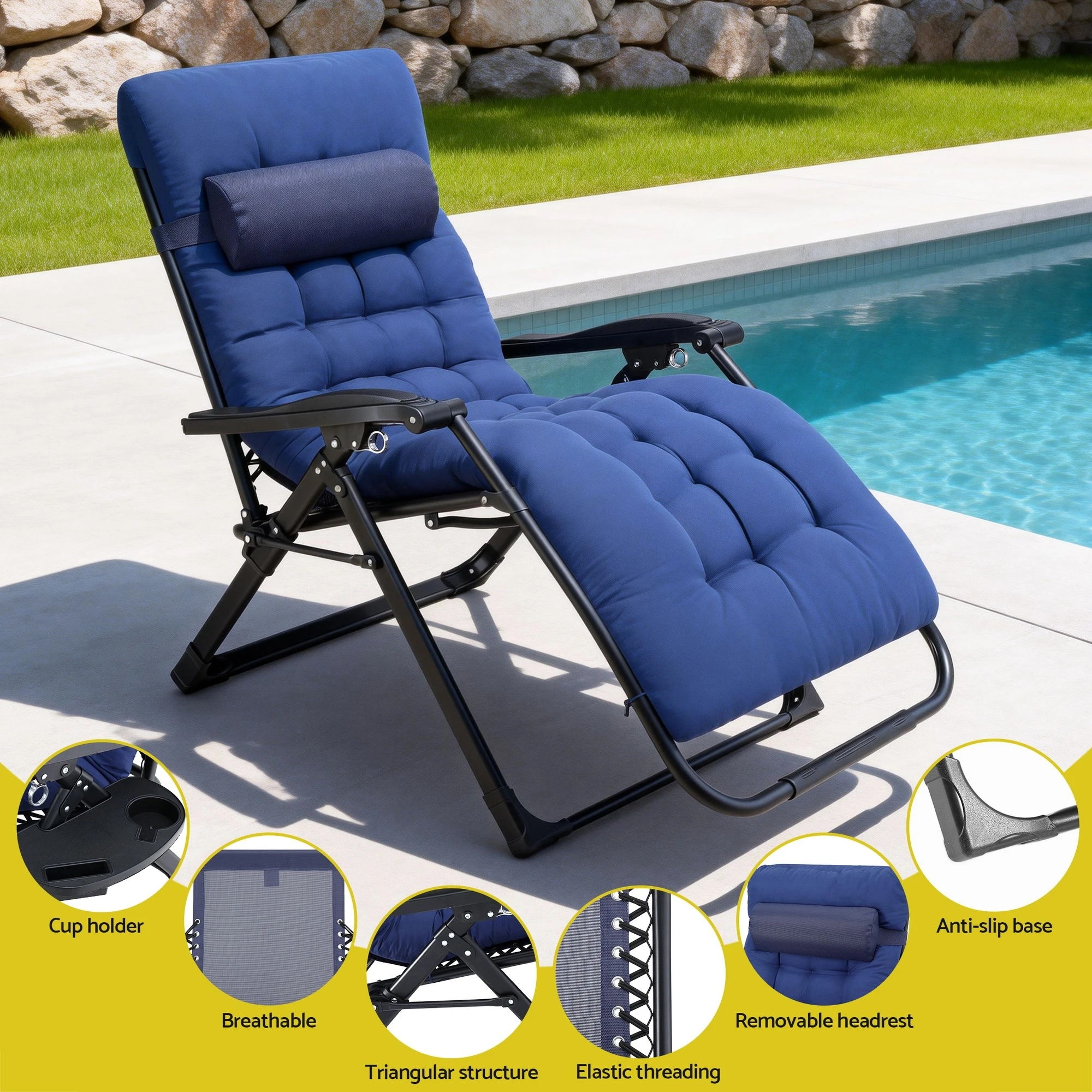 4 Gardeon Sun Lounge Lounger Folding Camping Zero Gravity Chair Outdoor Furniture - Blue, 4 of 5
