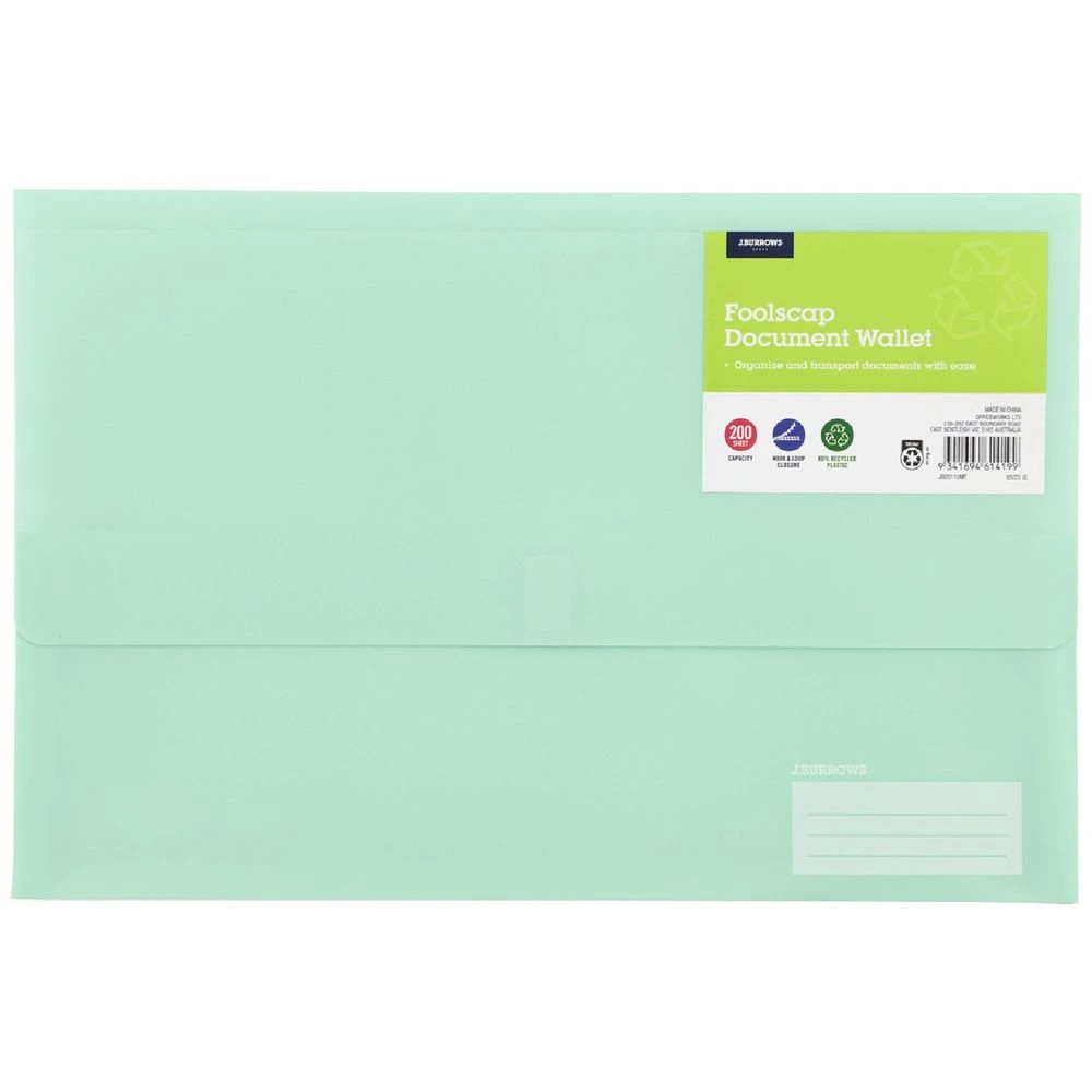 1 J.Burrows Foolscap Document Wallet Green, 1 of 3