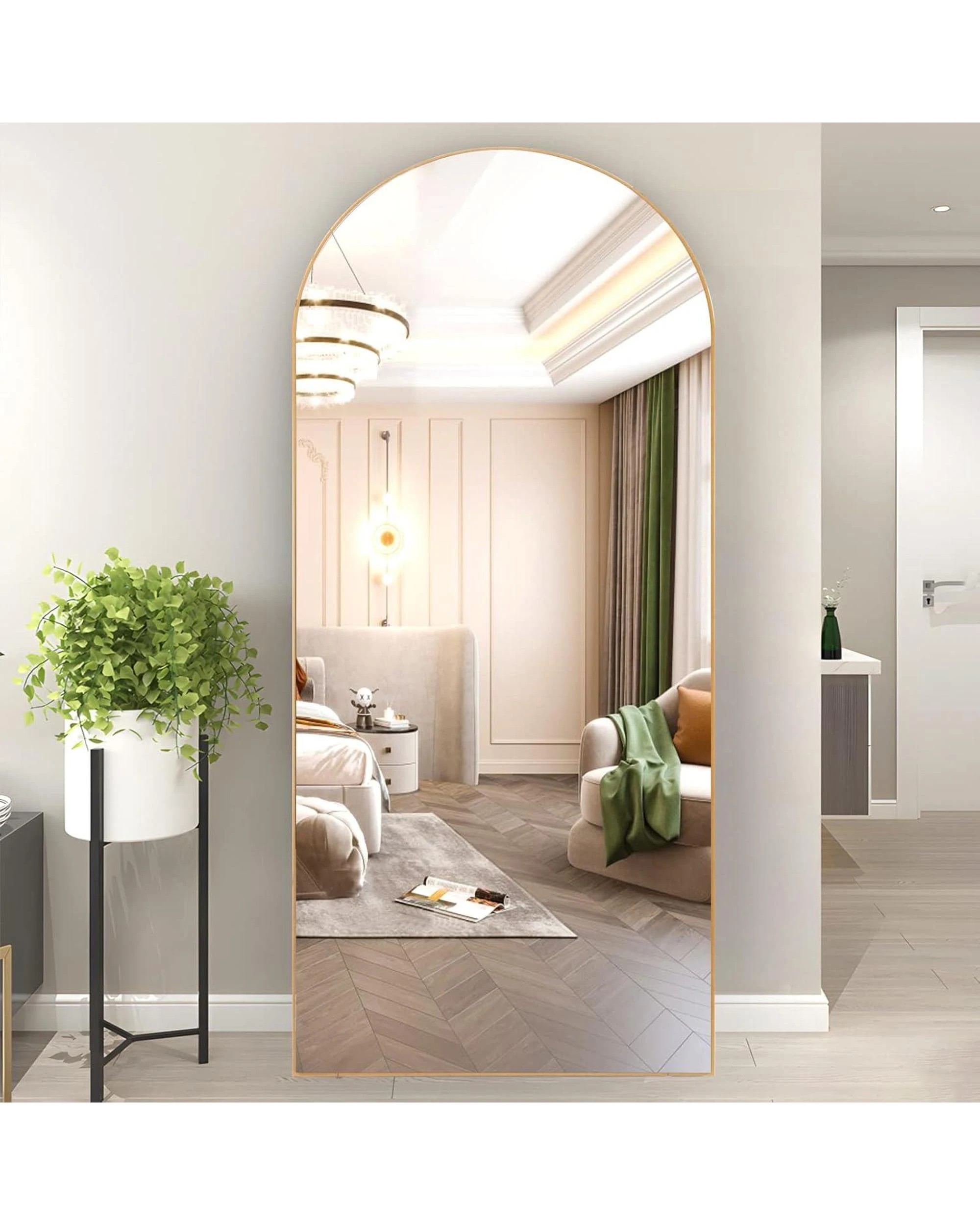 4 OAKORY 165x60cm Arched Full Length Mirror, Floor Mirror for Bedroom Living Room Entry Gold, 4 of 7