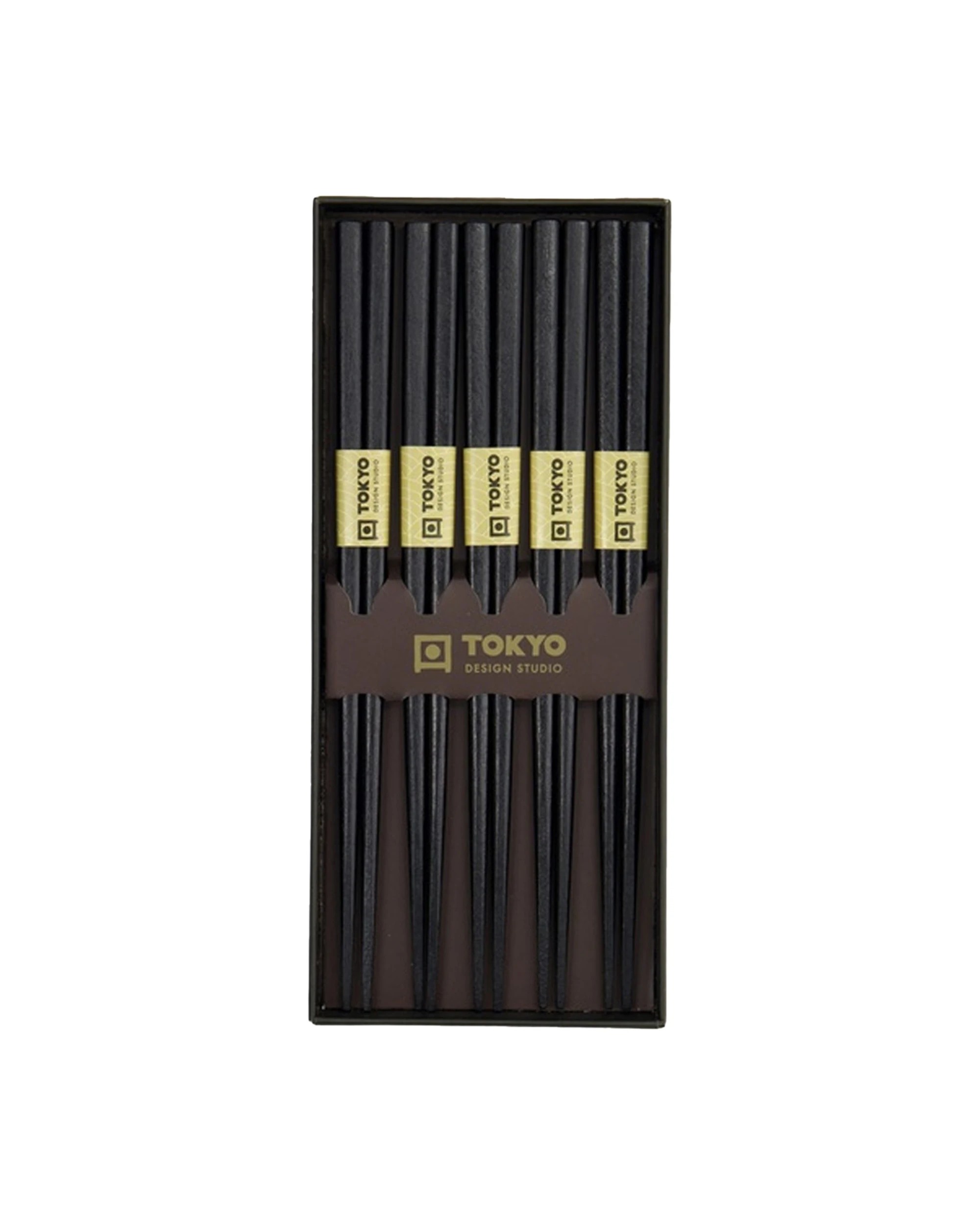 1 Tokyo Design 5pc Chopstick Set Reusable Durable Lacquered Wood Reusable - Black, 1 of 1