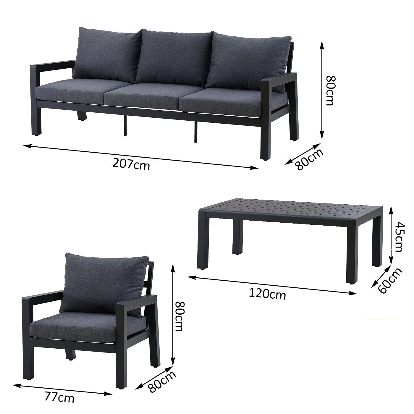 2 Moda Living Bronte 3-Seater Aluminium Outdoor Sofa with Cushion - Charcoal, 2 of 4