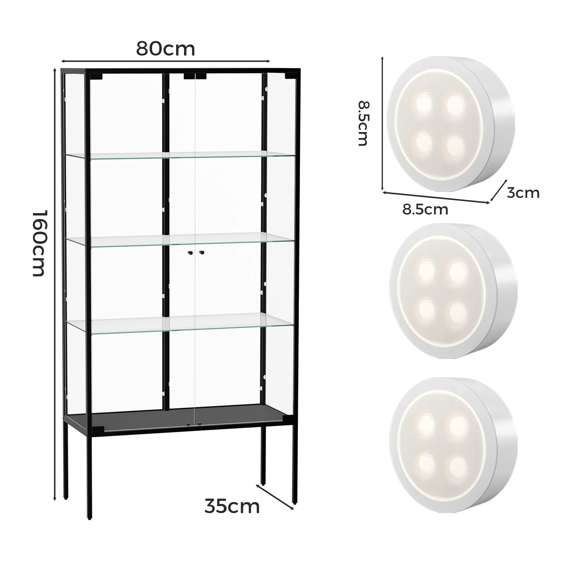 3 Stacked Tempered Glass LED Display Cabinet Steel Collections With RGB Light, 3 of 9