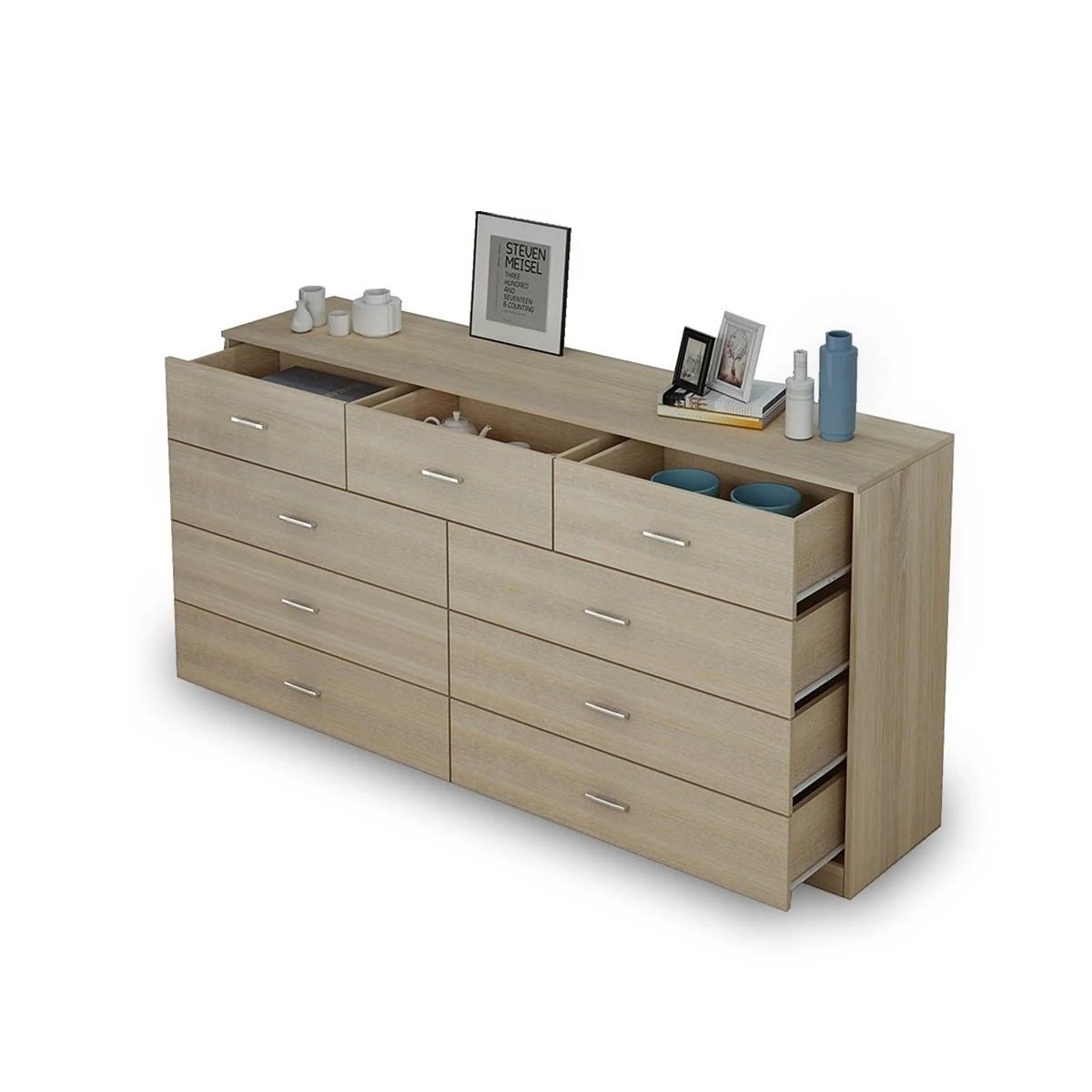 6 Ausway 9 Chest of Drawers Cabinet Sideboard Dresser Bedroom Storage Units Oak, 6 of 7