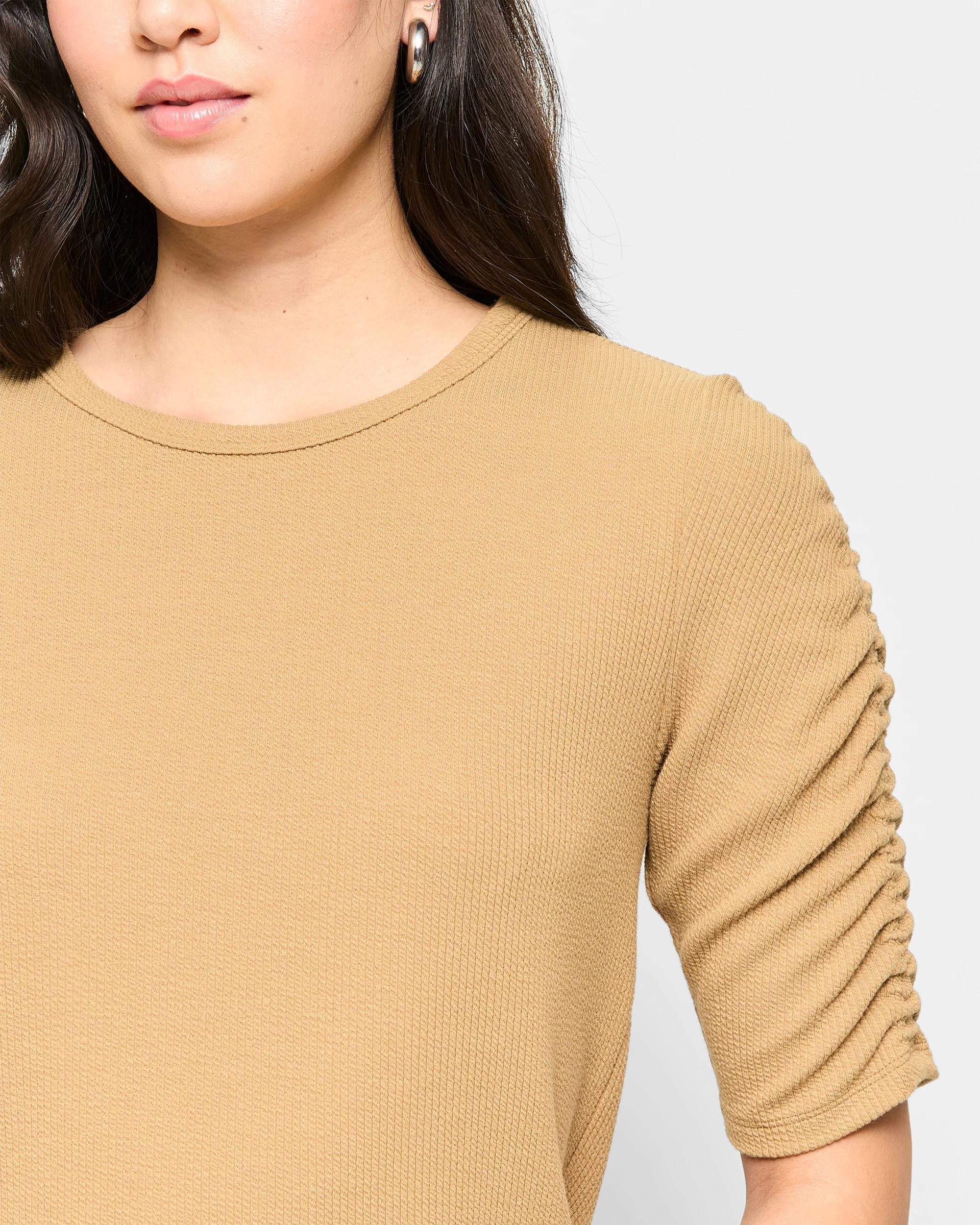 5 Target Ruched Sleeve Textured Top TEAKWOOD, 5 of 5