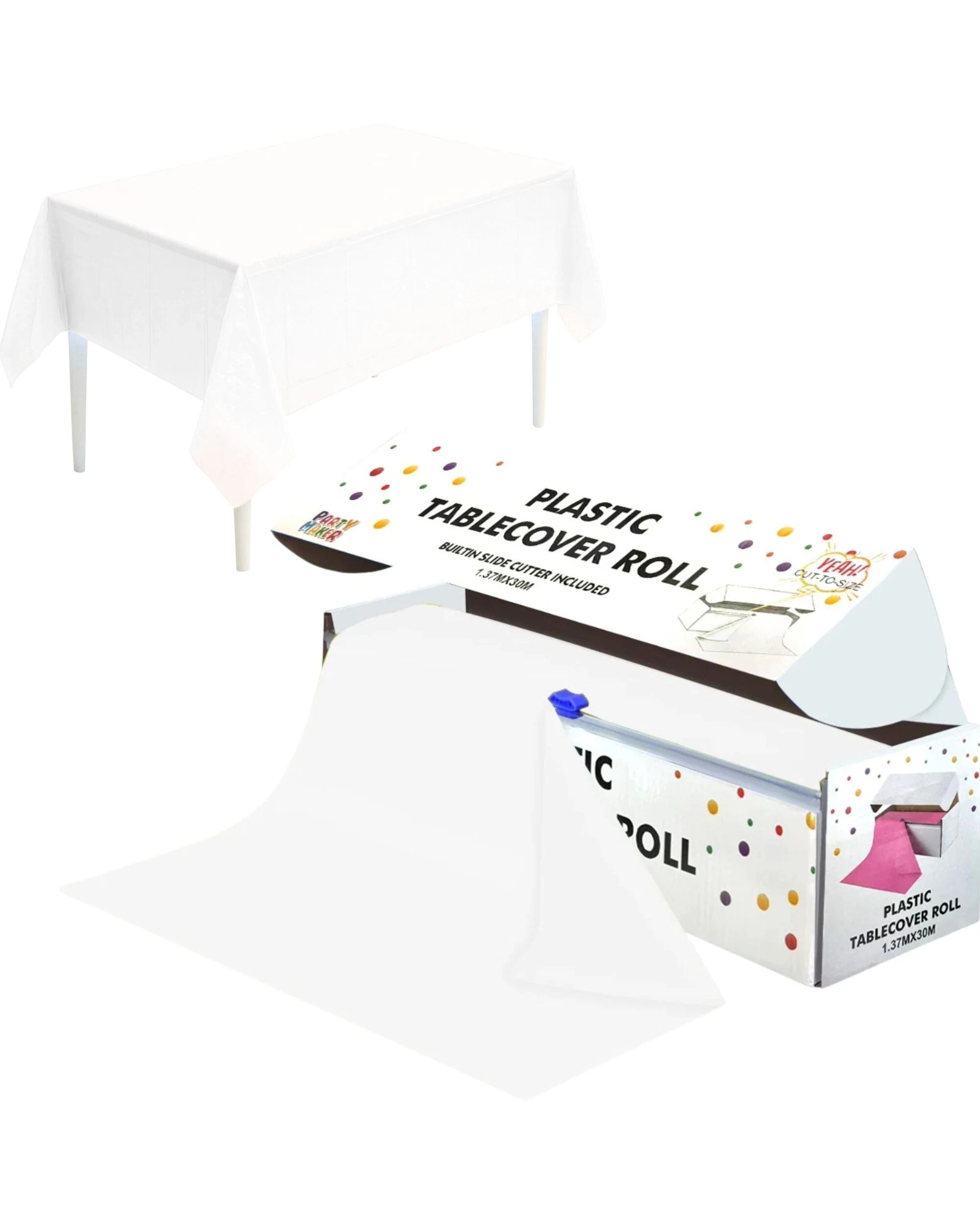 3 Party Maker Cut-To-Size White Plastic Banquet Tablecloth Table Roll 1.37m x 30m - White, 3 of 3