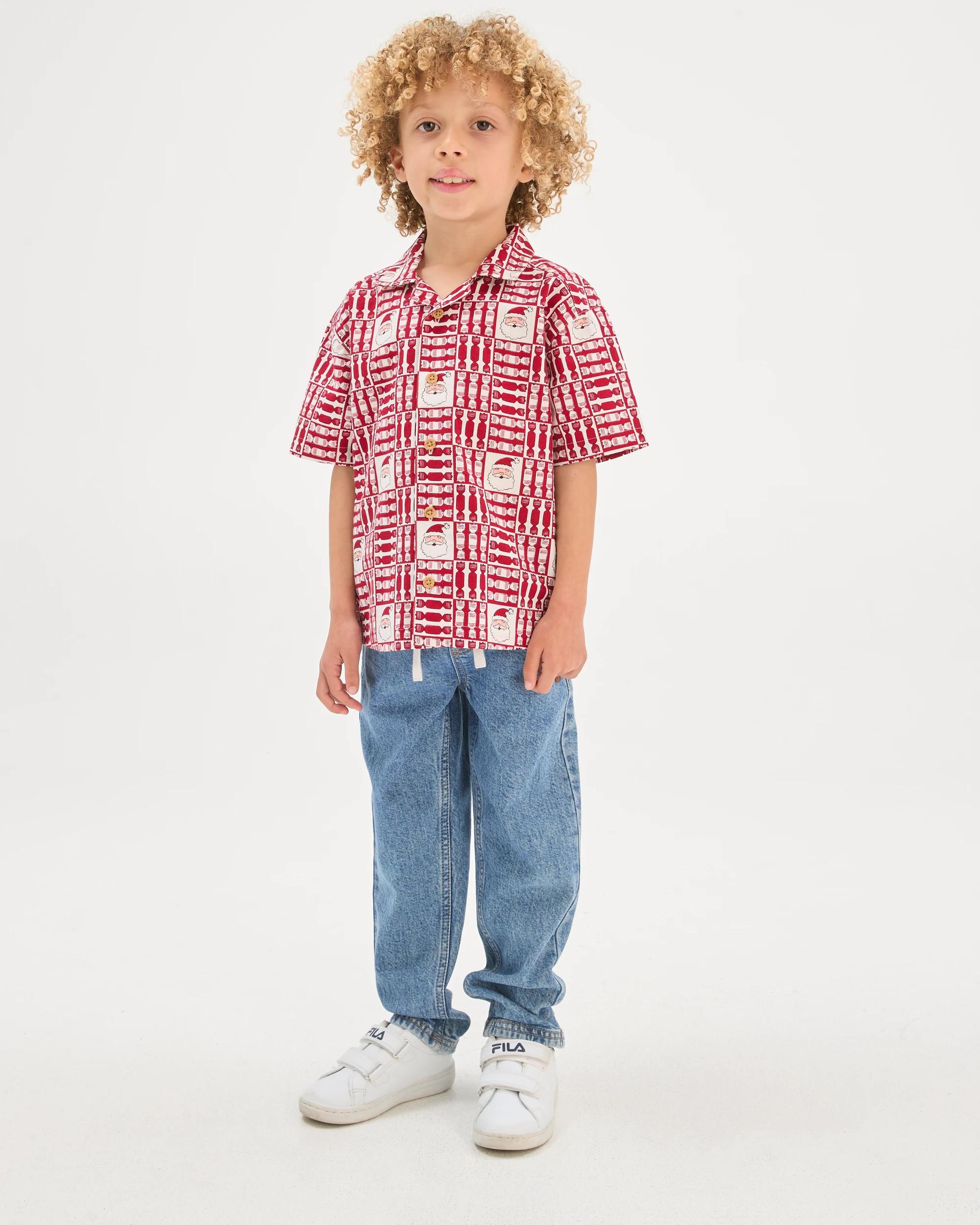 1 Target Kids Cotton Short Sleeve Christmas Shirt RED TILES, 1 of 5