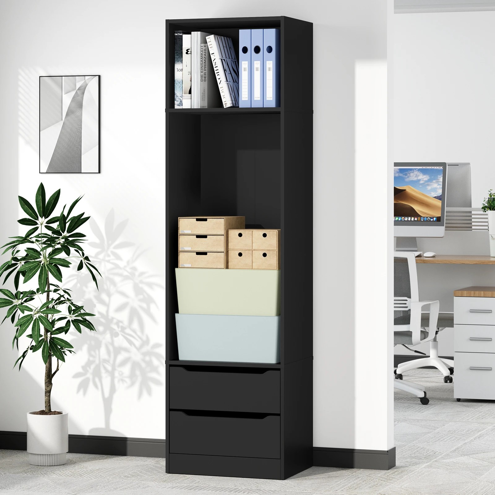 10 Alfordson Chest of 2 Drawers Office Storage Cabinet Tallboy Bedroom - Black, 10 of 10