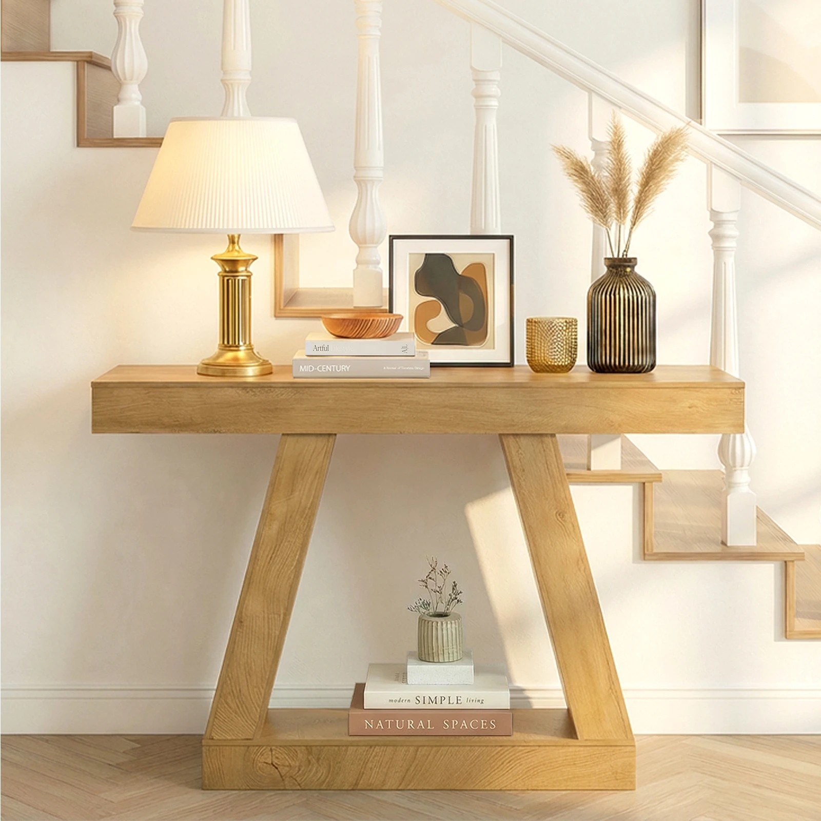 4 Oikiture Console Table Hallway Narrow Sofa Table Entryway Display Shelf - Natural, 4 of 7