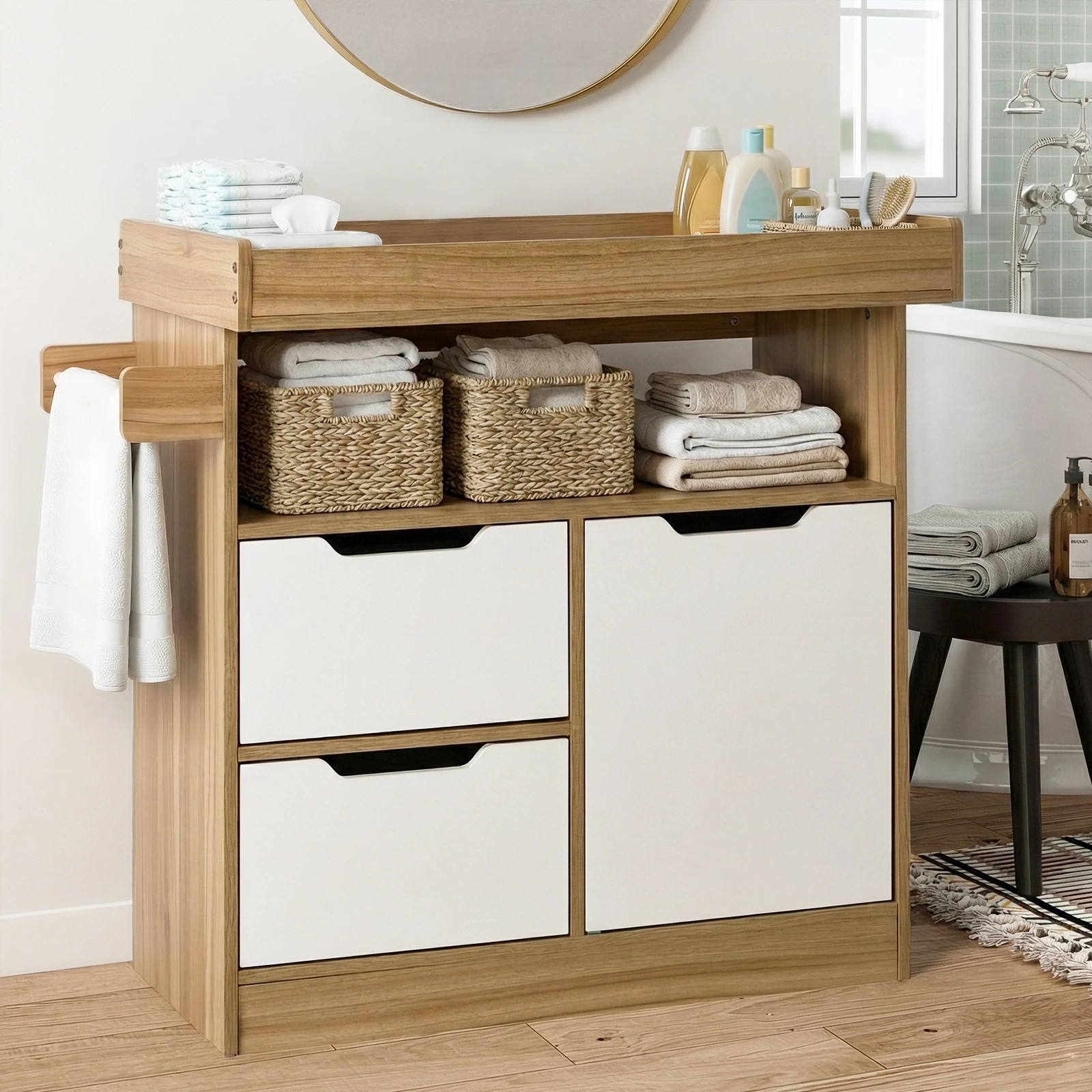3 Oikiture Baby Changing Table Change Nursery Storage Drawers Shelves Cabinet - Natural, 3 of 9