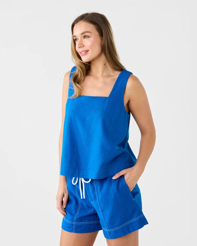 Linen Blend Tie Waist Sh