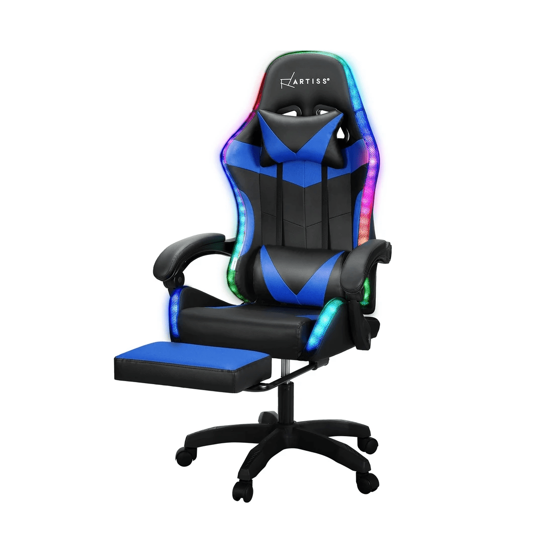 1 Artiss 6 Point Massage Gaming Office Chair 7 LED Footrest - Multi, 1 of 6