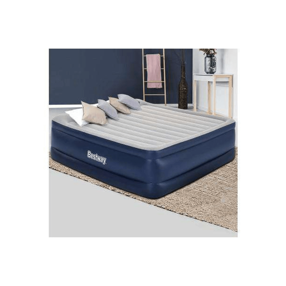 2 Bestway King Size Inflatable Air Bed - Built-in Pump, Flocked Surface, I-Beam Construction - Blue, 2 of 6