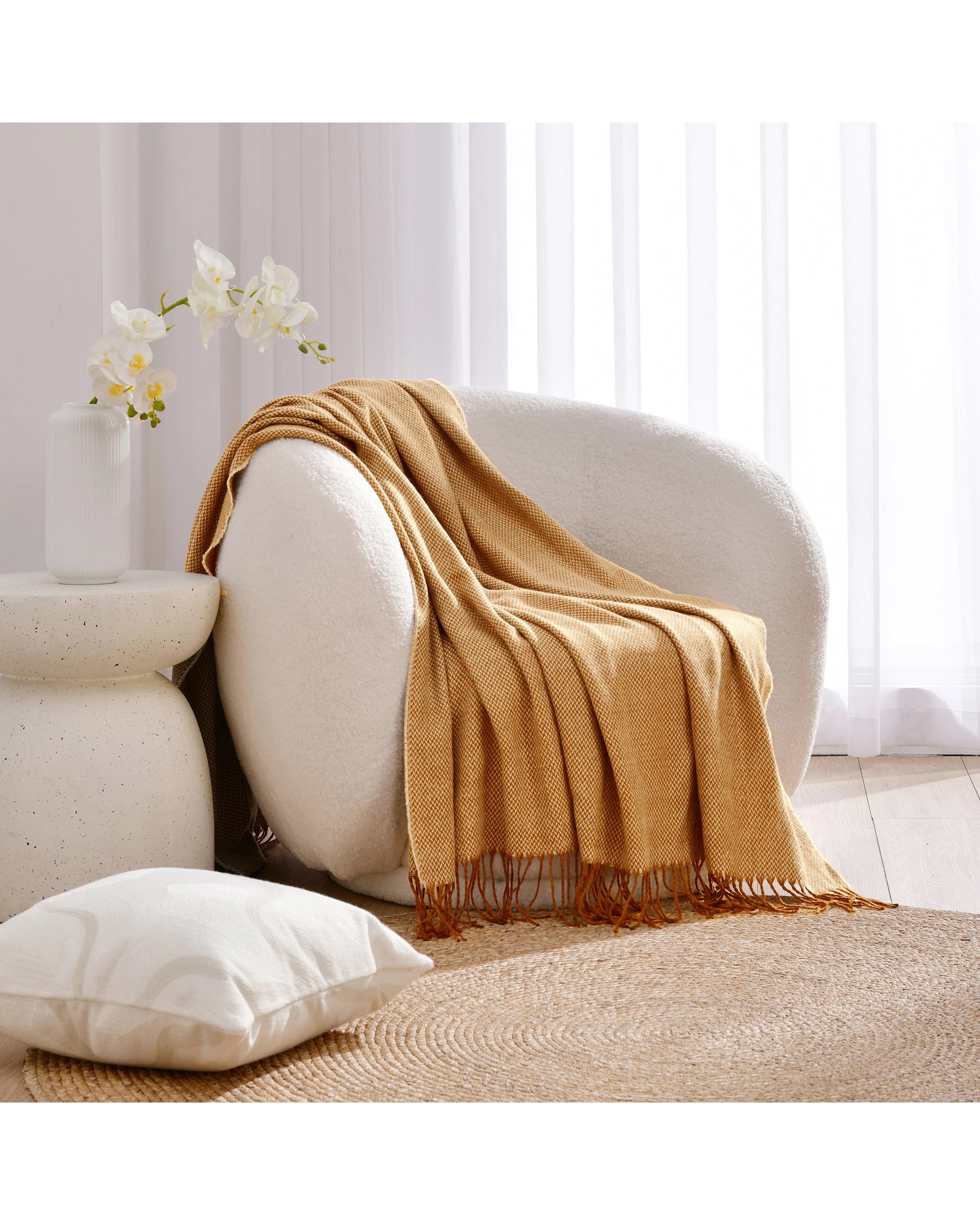 2 Cadence & Co. Huxley Herringbone Throw 130x180cm - Butterscotch, 2 of 4