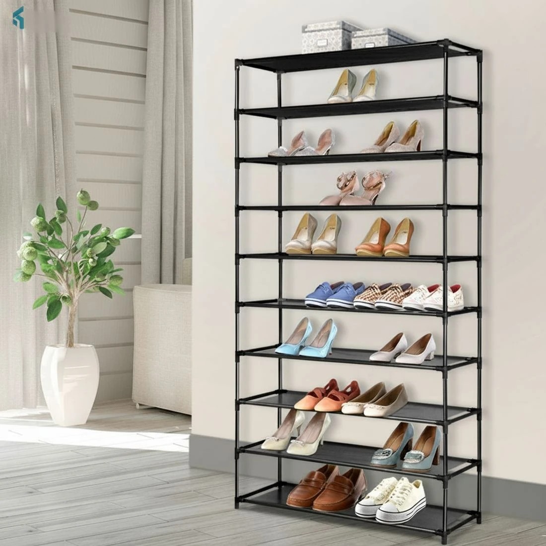 1 Artiss Shoe Rack Cabinet Stackable 50 Pairs 10-tier Entryway Storage Organizer Easy Clean Sturdy Space Saving - Black, 1 of 8