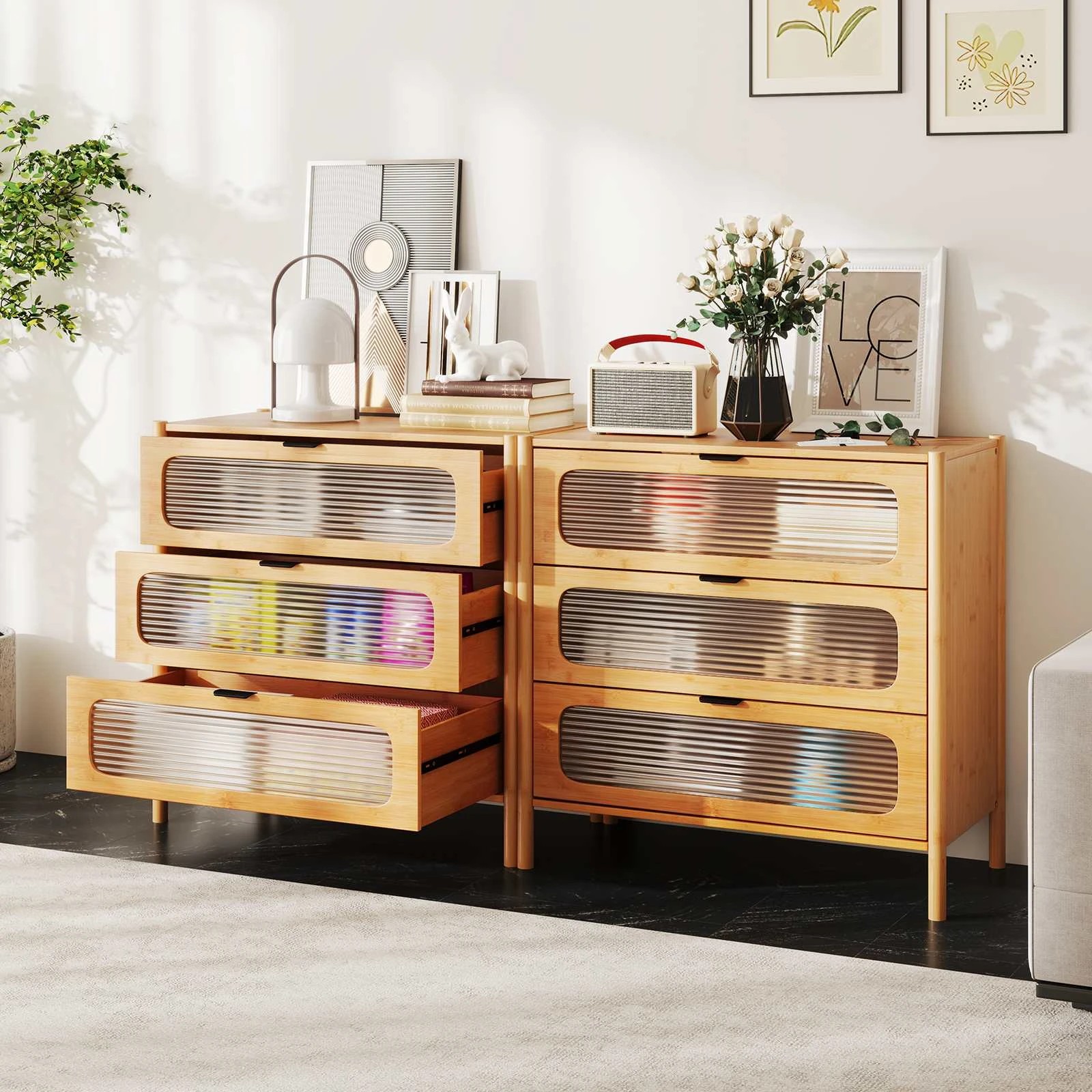 4 Costway Bamboo 3-Drawer Dresser Mid Century Modern Chest of Drawers, 4 of 4
