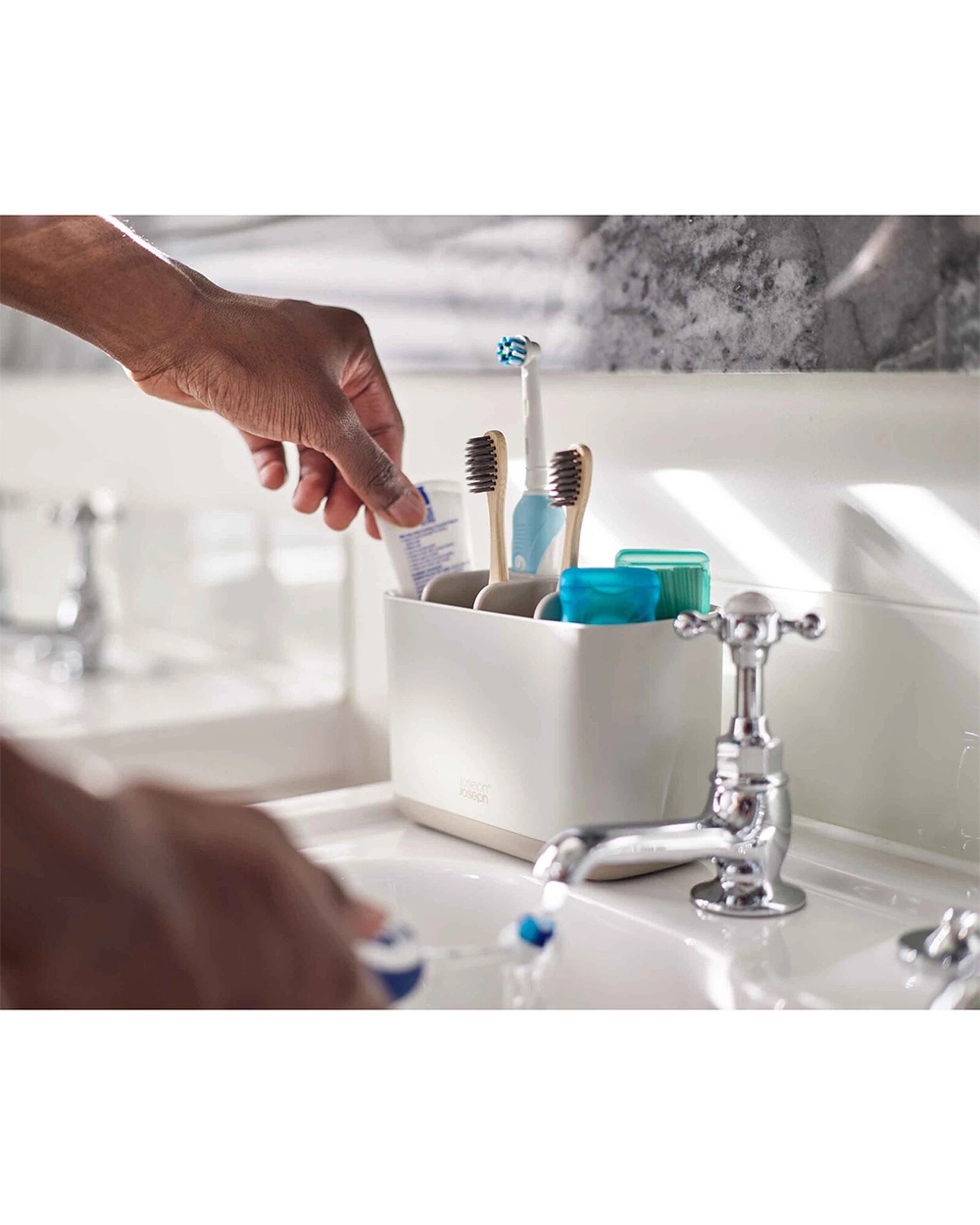 2 Joseph Joseph EasyStore 17cm Toothbrush Caddy Large Organised Storage - Ecru - White, 2 of 6