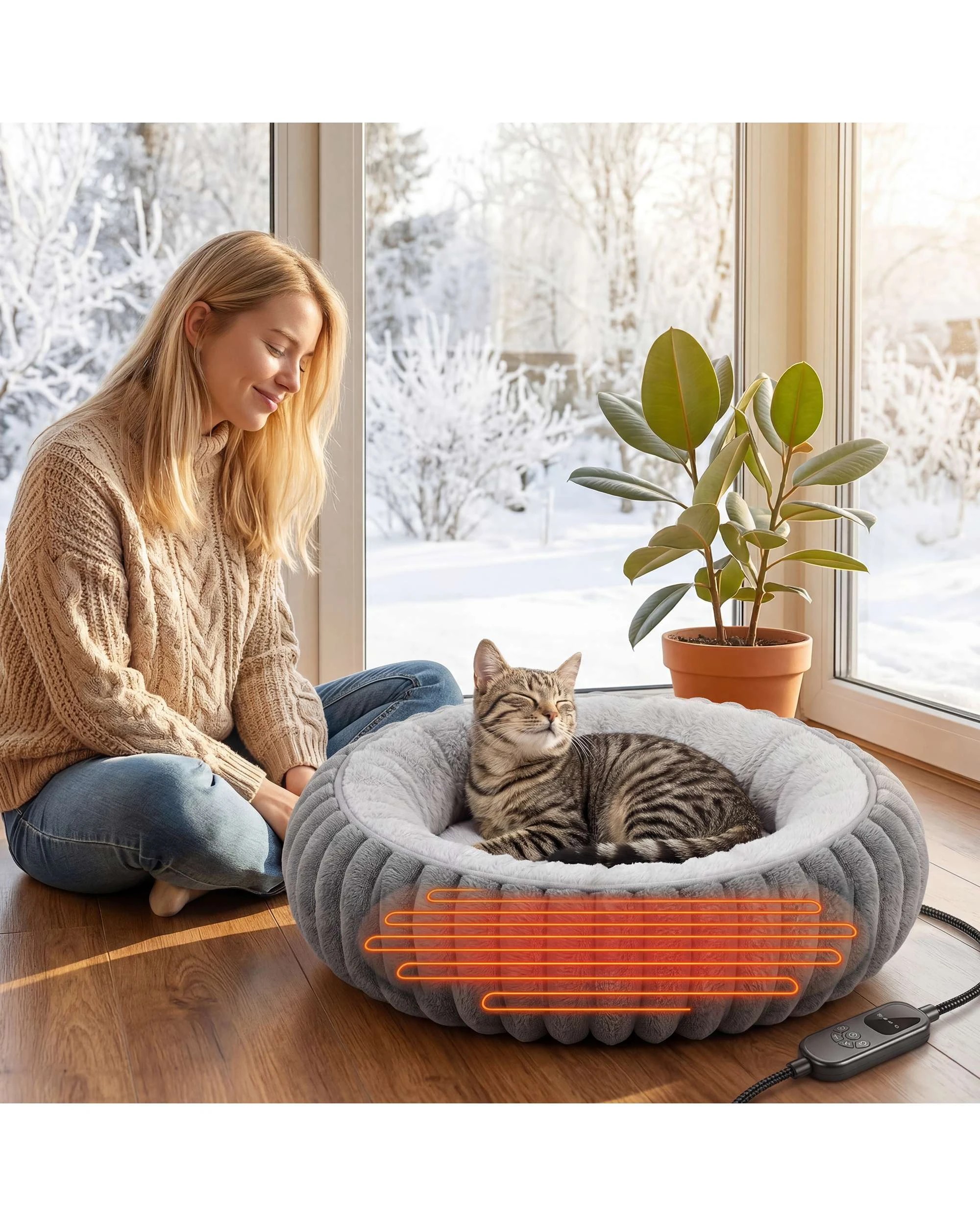 7 Advwin Heated Cat Bed Detachable Heating Pad Pet Warming Bed, 7 of 8