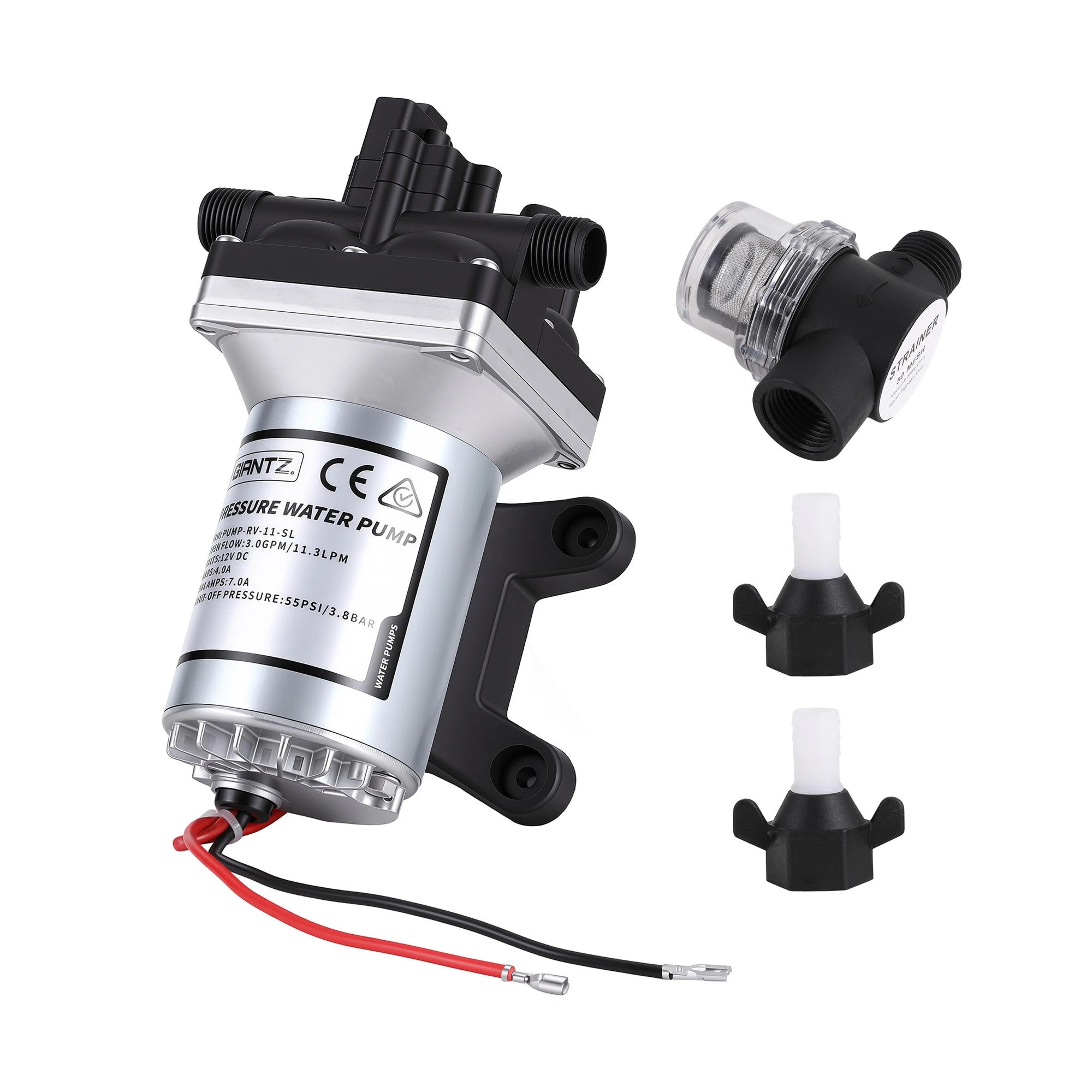 1 Giantz 12V Water Pump High Pressure Fast Self Priming 11.3L with Auto Switch for RV Caravan Boat - Silver, 1 of 5