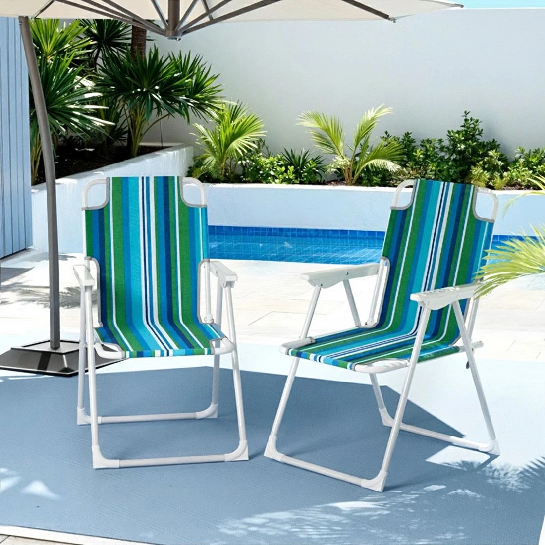 4 Gardeon Outdoor Chairs Folding Camping Chair Steel Portable Patio Furniture - Multi, 4 of 6