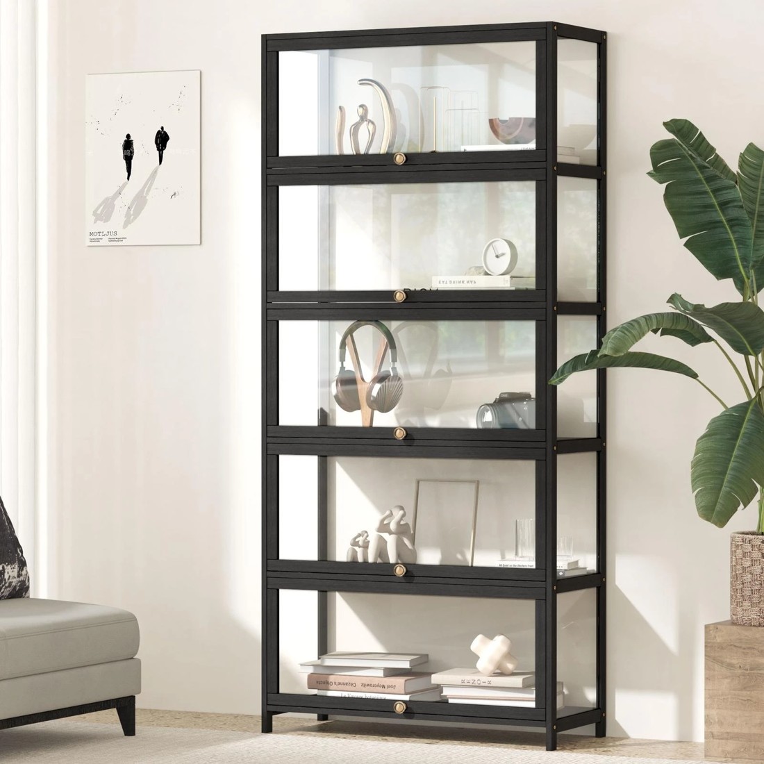 2 Oikiture Display Cabinet Storage 5-tier Shelves Clear Bookcase Stand Rack
 - Black, 2 of 9
