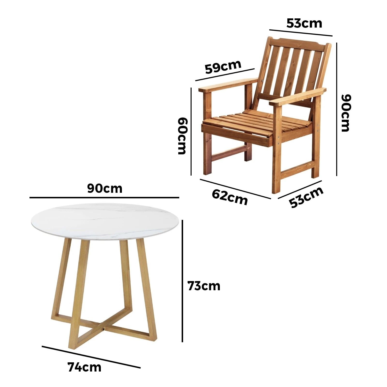 2 Livsip Outdoor Patio Set Solid Wood Chair and Table 3PC Furniture Dining Setting - Multi, 2 of 9