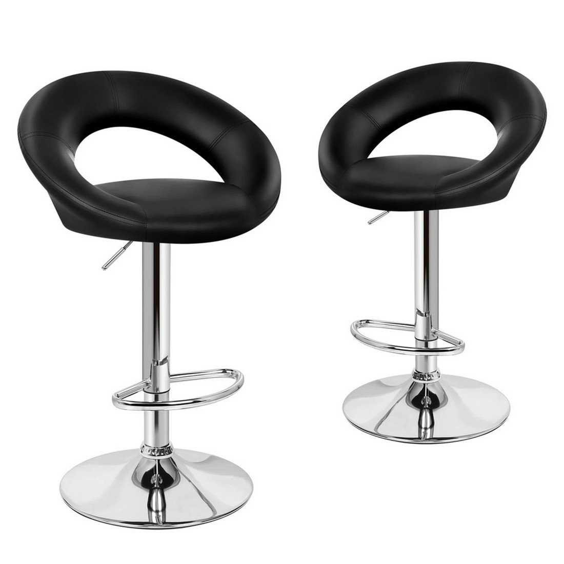 1 Alfordson 2x Bar Stools Ovadia Kitchen Swivel Chair Leather Gas Lift - Black, 1 of 7