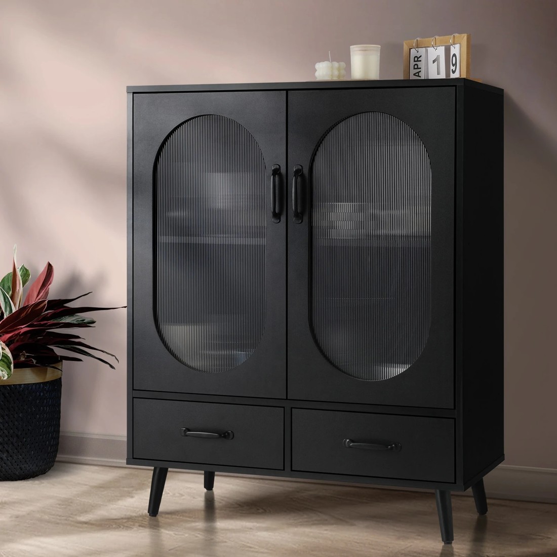 2 Oikiture Sideboard Buffet Fluted Door
 - Black, 2 of 10