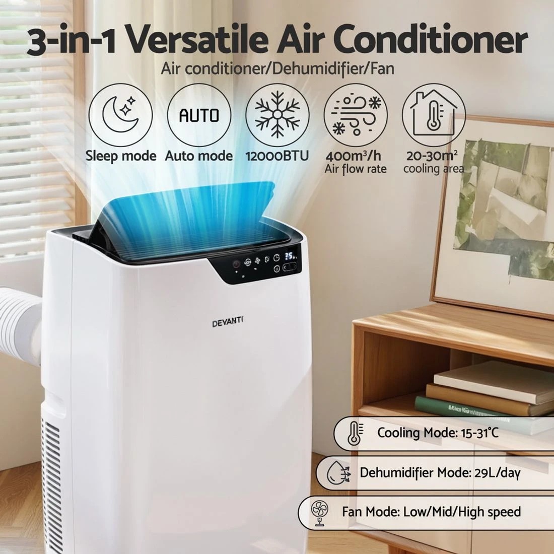 5 Devanti Portable Air Conditioner Dehumidifier Fan 12000BTU - White, 5 of 8