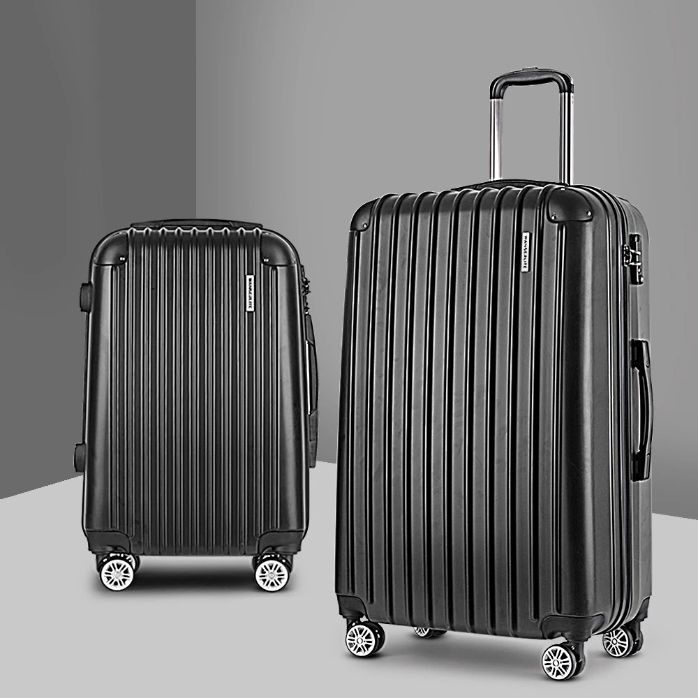 6 Wanderlite 2pcs Luggage Trolley Set Travel Suitcase Carry On Hard Case - Black, 6 of 6