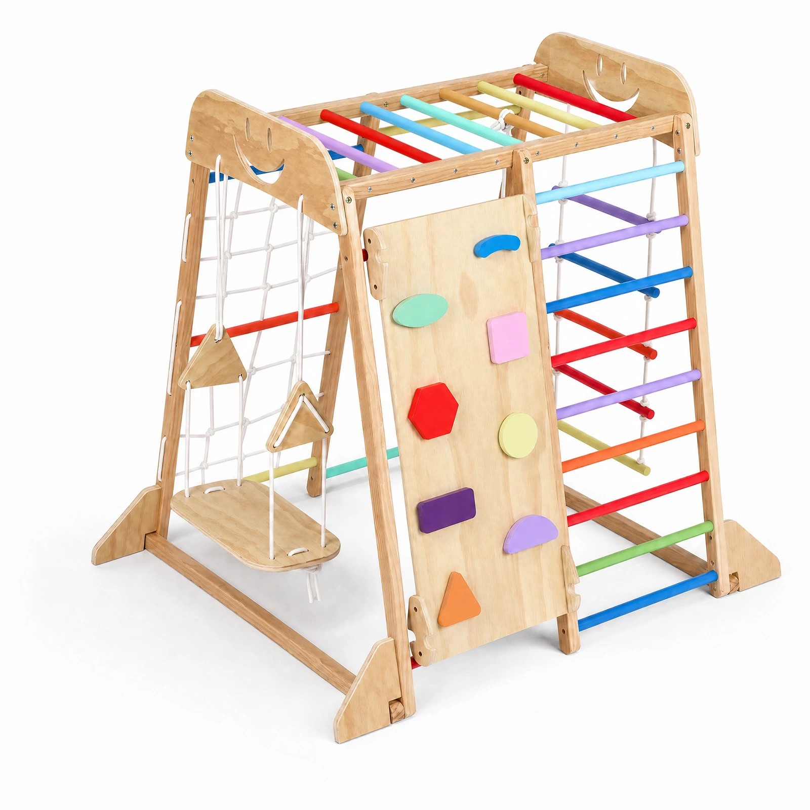 3 Advwin  Kids Climbing Frame with Slide and Swing Montessori Wooden Climbing Set with Monkey Bars and Rope Ladder - Multi, 3 of 9