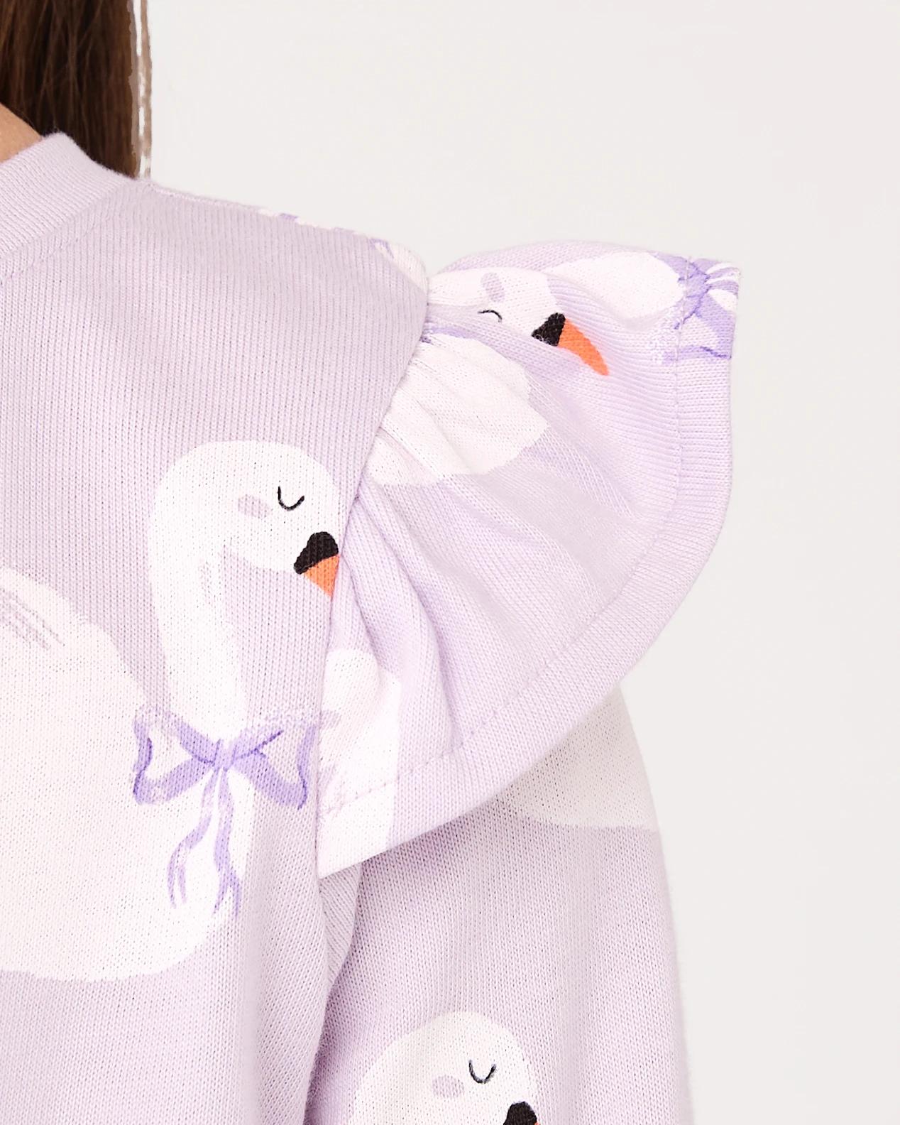 5 Long Sleeve Jersey Dress Prpl Swans, 5 of 9