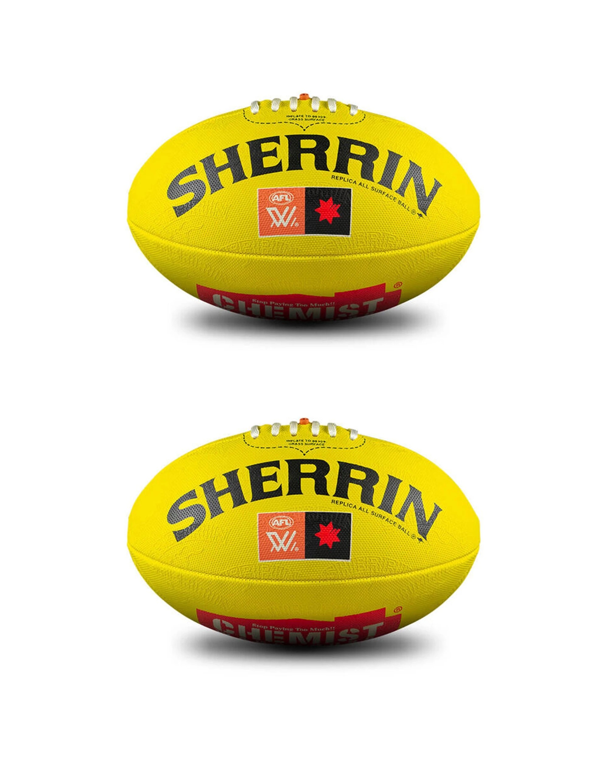 1 Sherrin AFLW Replica All Surface Football 2PK Synthetic Rubber Great Grip - Yellow, 1 of 5