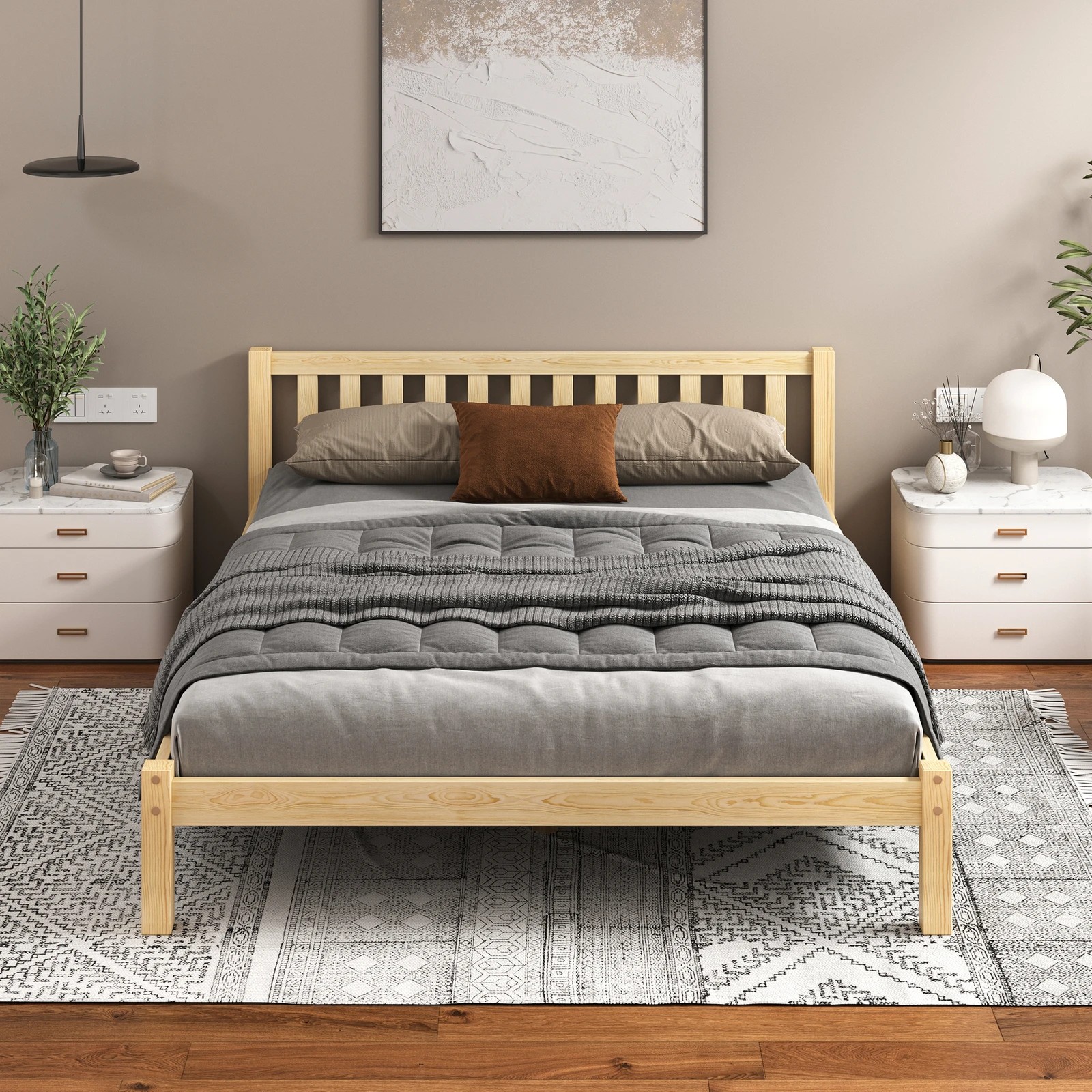 3 Alfordson Bed Frame Wooden Timber Queen Size Mattress Base Platform Fenella - Natural, 3 of 10