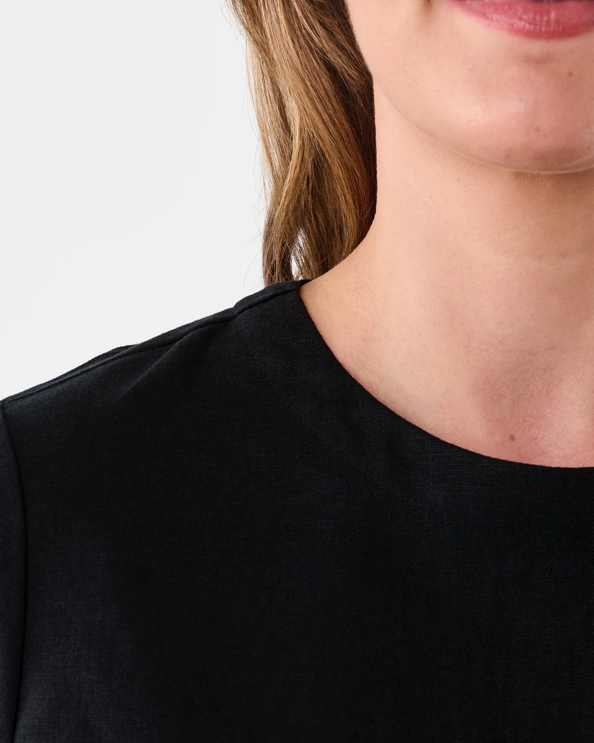 5 Short Sleeve Linen Blend Boxy Top Black, 5 of 7