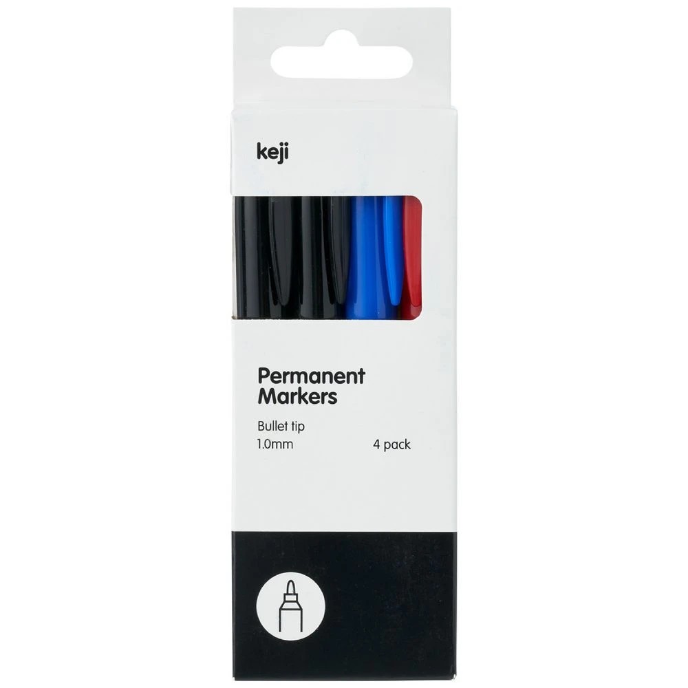 1 Keji Permanent Markers Bullet 1.0mm Assorted 4 Pack, 1 of 2